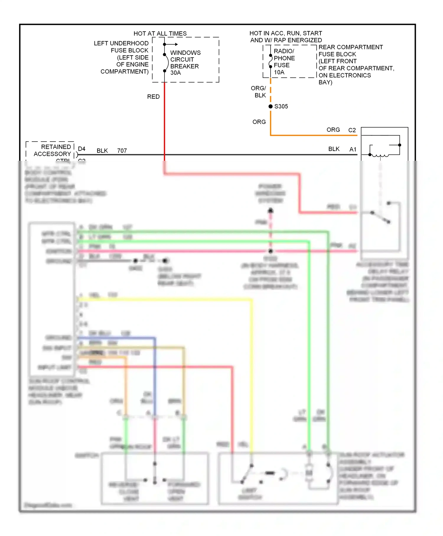 Cadillac Eldorado X (1992-2002) retained accessory ctrl wiring diagram  (1 of 1)