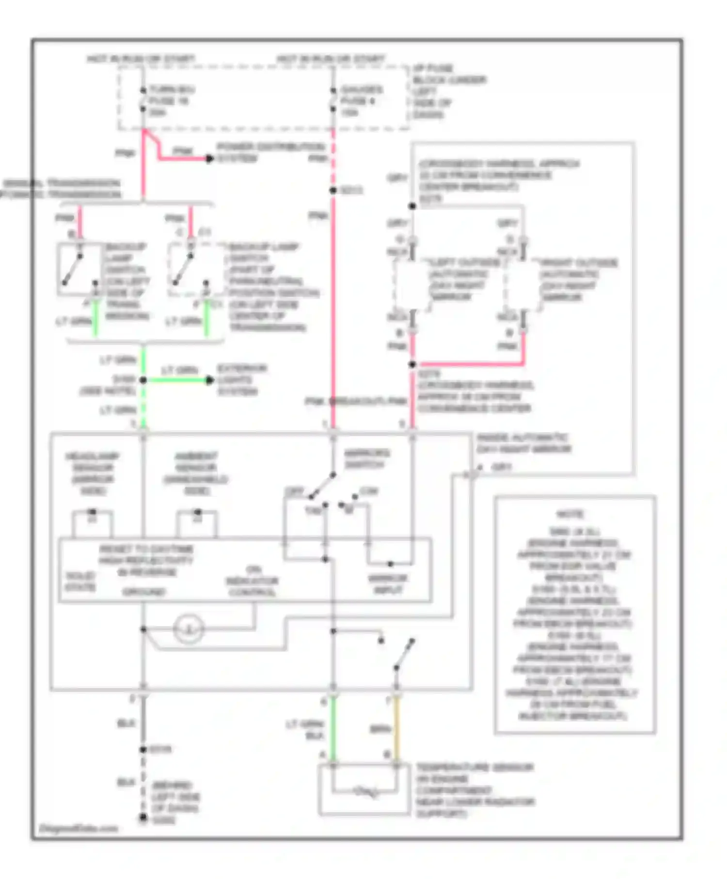 Escalade Cadillac GMT400 (1998-2000): Electrochromic mirror circuit