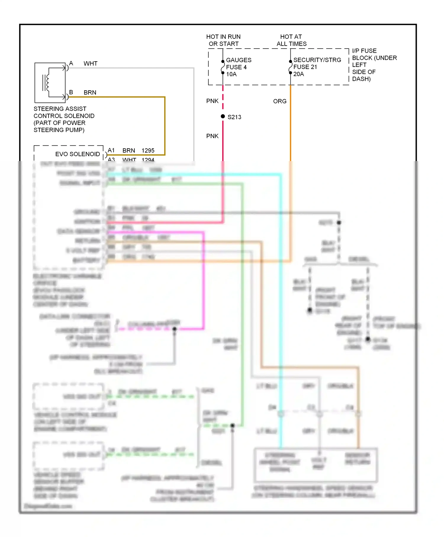 Cadillac Escalade GMT400 (1998-2000) electronic variable orifice (evo)/ passlock module (under center of dash) wiring diagram  (1 of 1)