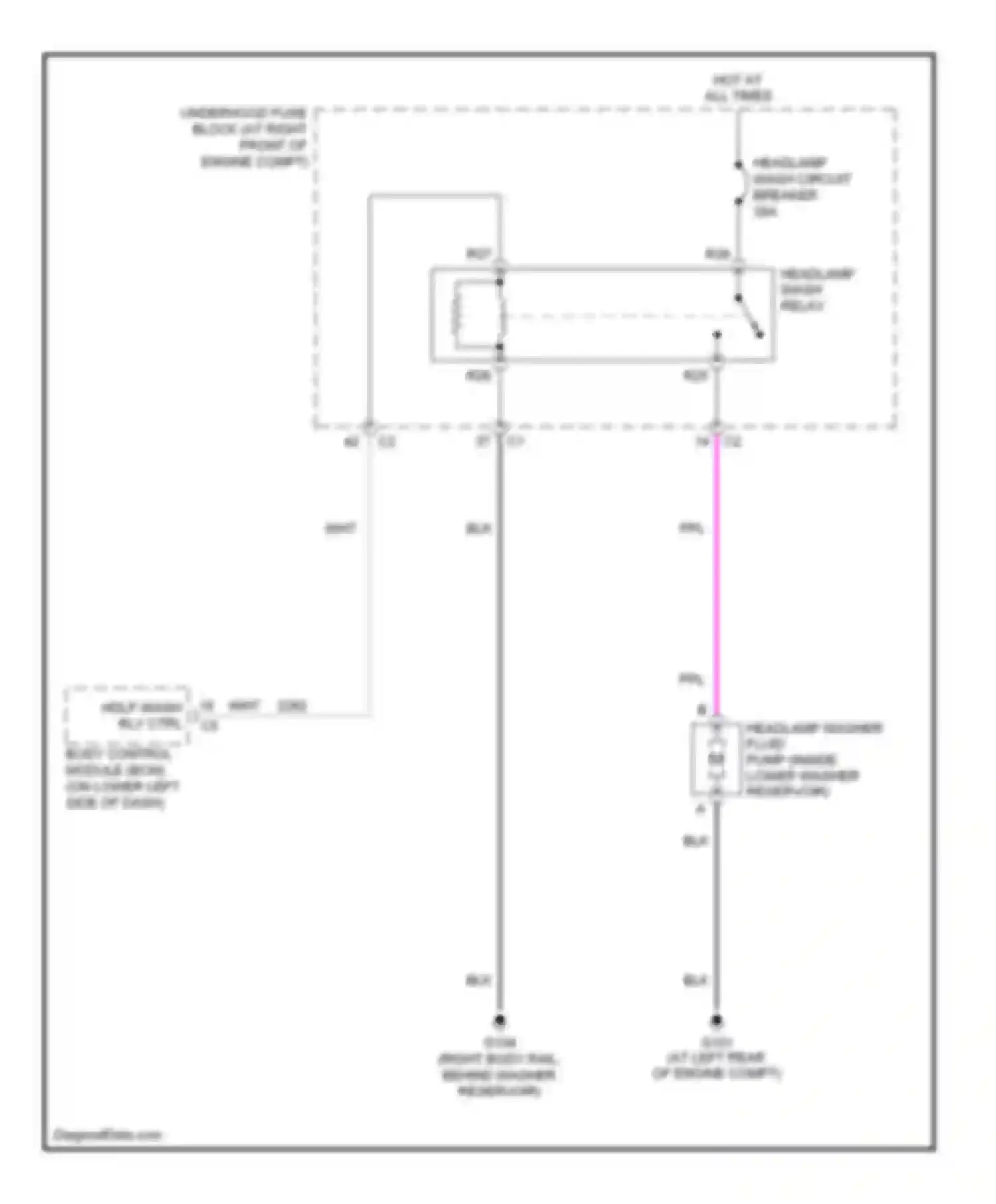 Wiring diagram headlamp wash relay for Cadillac SRX I (2003-2009) (1 of 2)