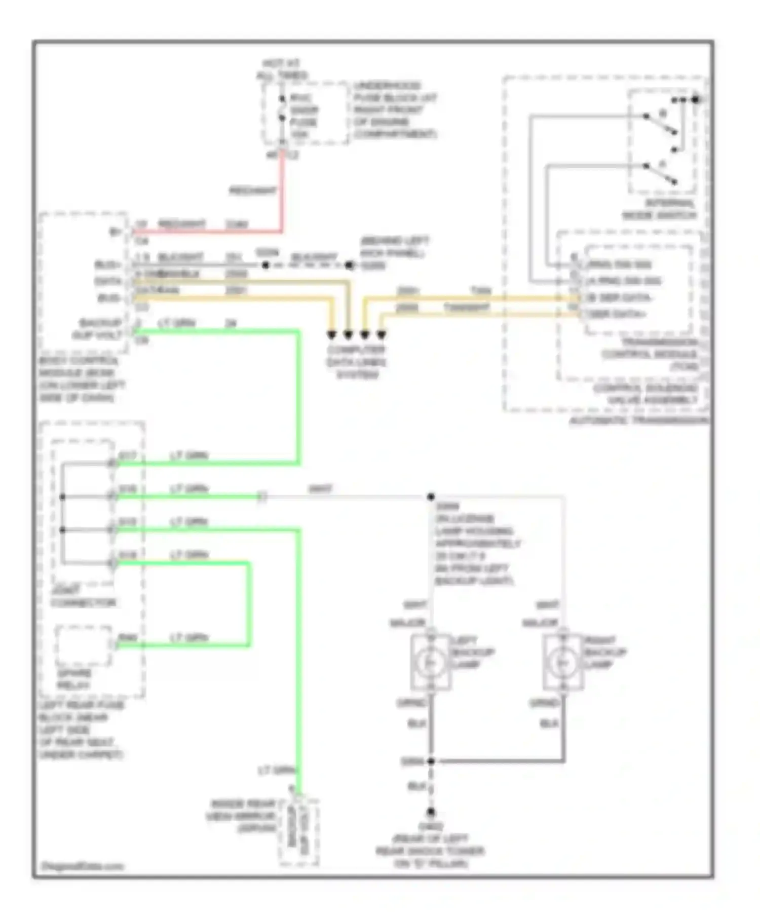 Wiring diagram major left backup lamp for Cadillac SRX I (2003-2009) (1 of 1)