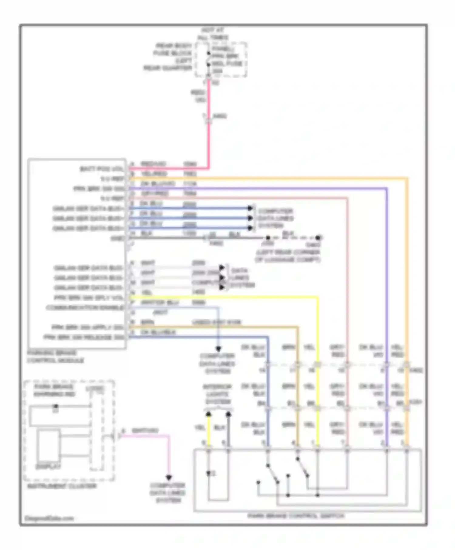 SRX Cadillac II facelift (2012-2016): Park brake system circuit