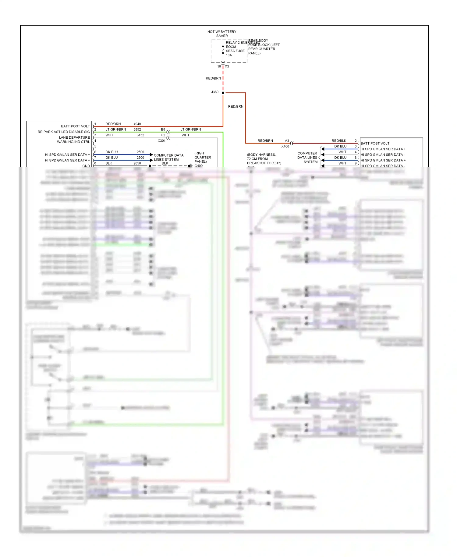 Cadillac SRX II facelift (2012-2016) left front short range radar sensor module wiring diagram  (1 of 2)