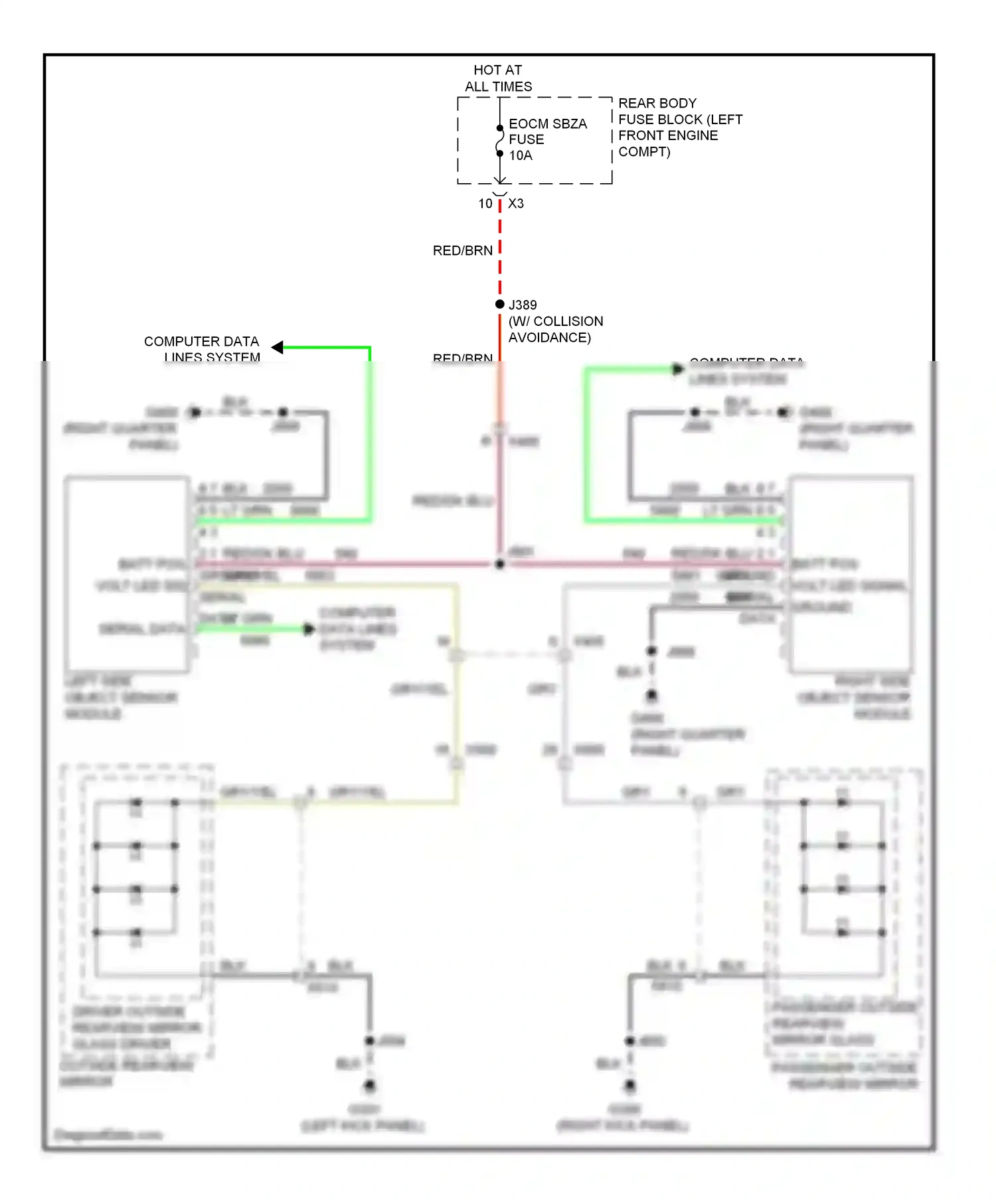 Cadillac SRX II facelift (2012-2016) left side object sensor module wiring diagram  (1 of 4)