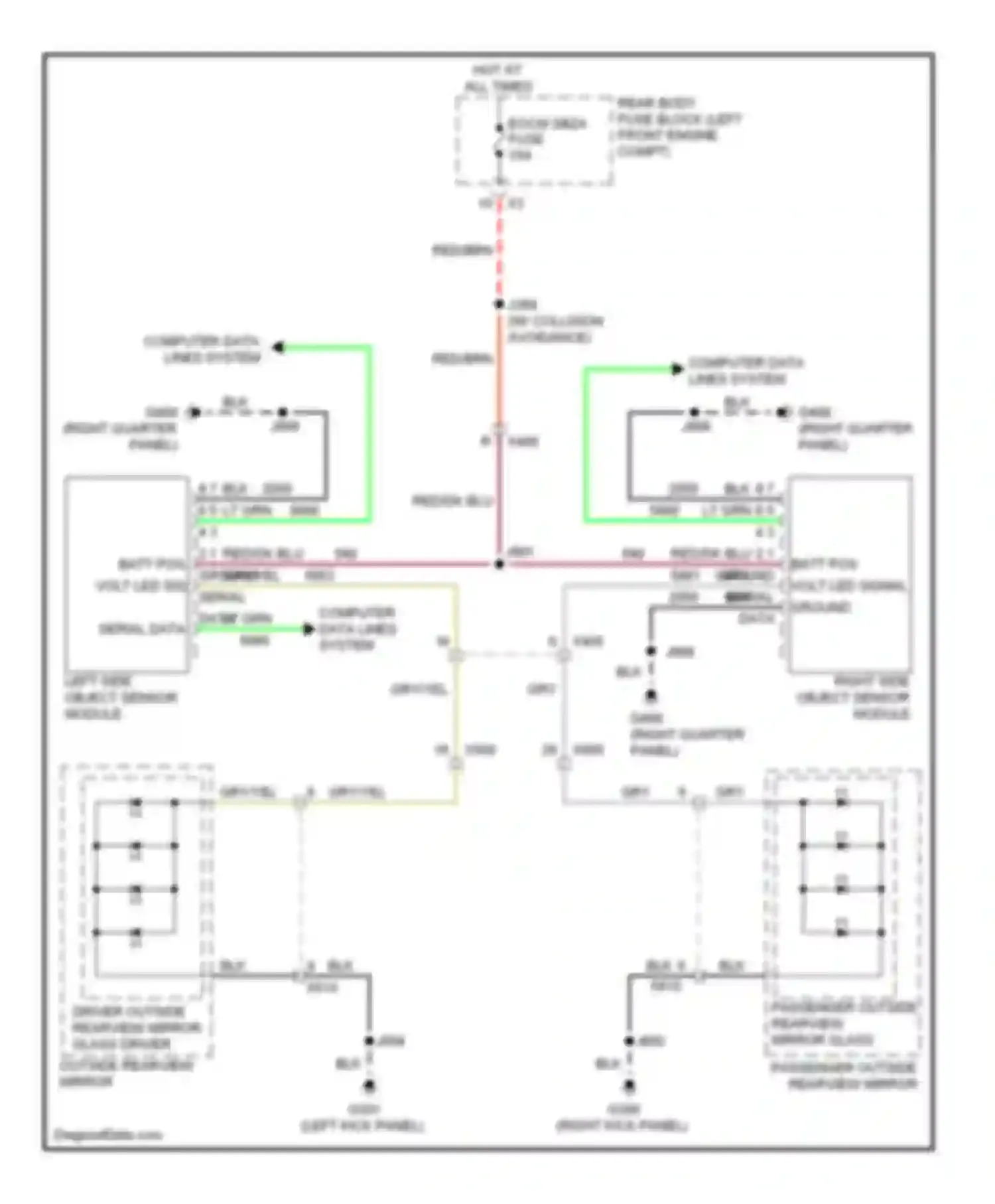 Wiring diagram passenger outside rearview mirror for Cadillac SRX II facelift (2012-2016) (1 of 3)