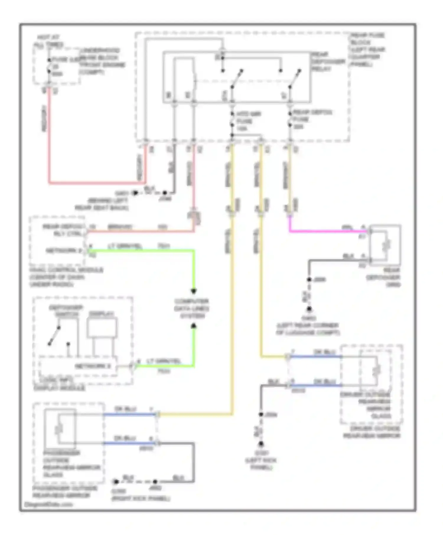 Wiring diagram rear defogger relay for Cadillac SRX II facelift (2012-2016) (1 of 2)