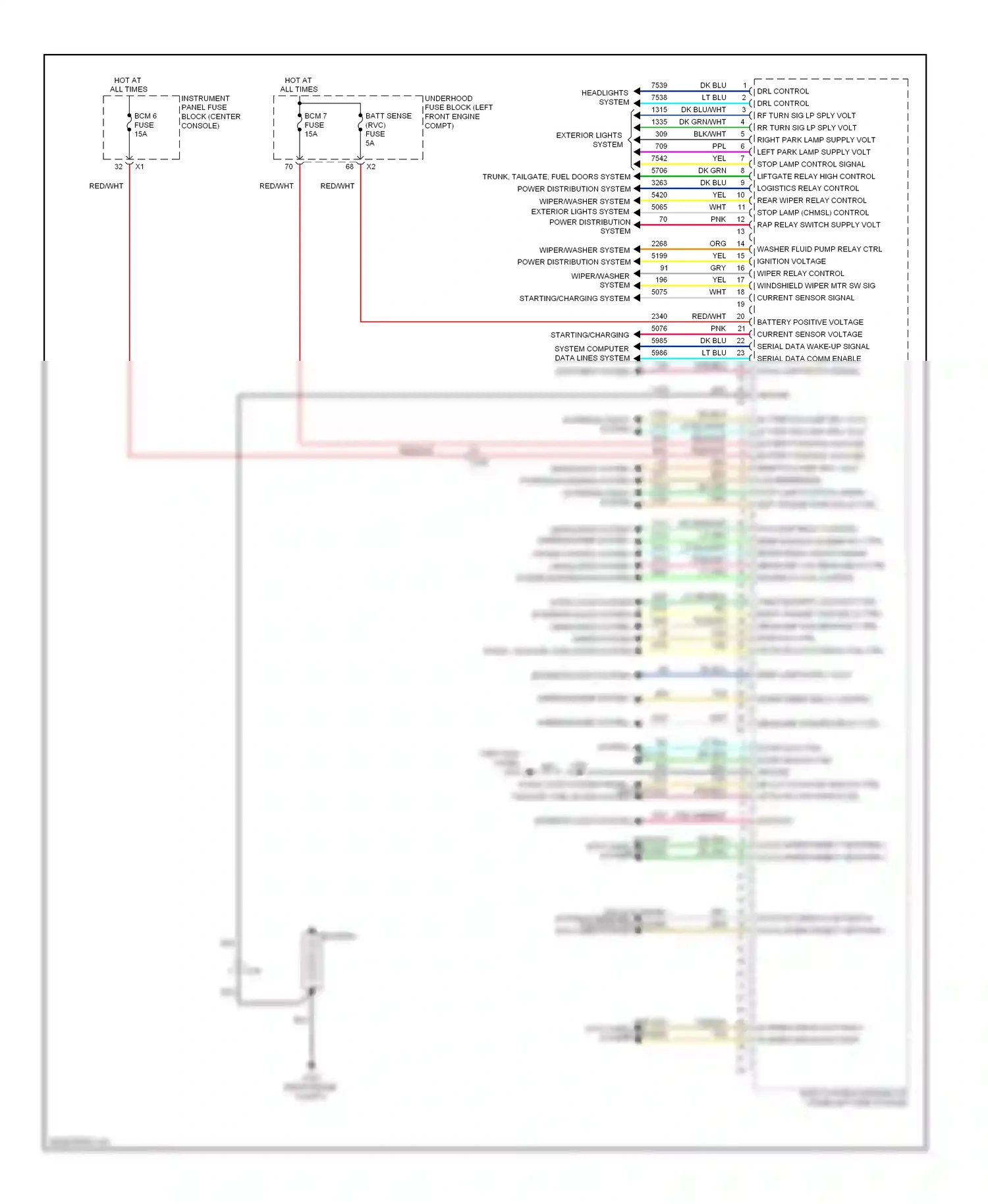 Cadillac SRX II (2009-2012) (left kick panel) wiring diagram  (4 of 48)