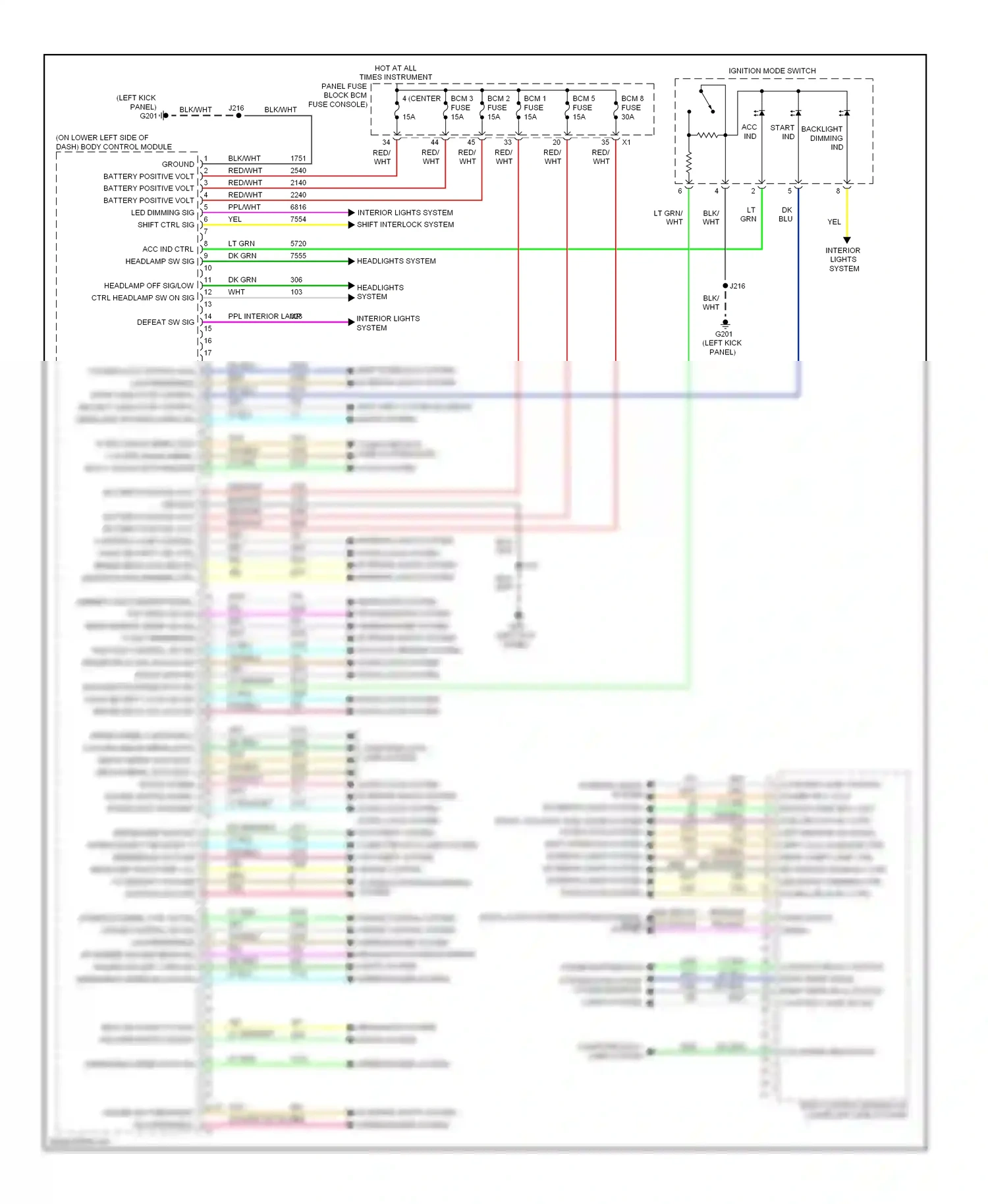 Cadillac SRX II (2009-2012) (left kick panel) wiring diagram  (3 of 48)
