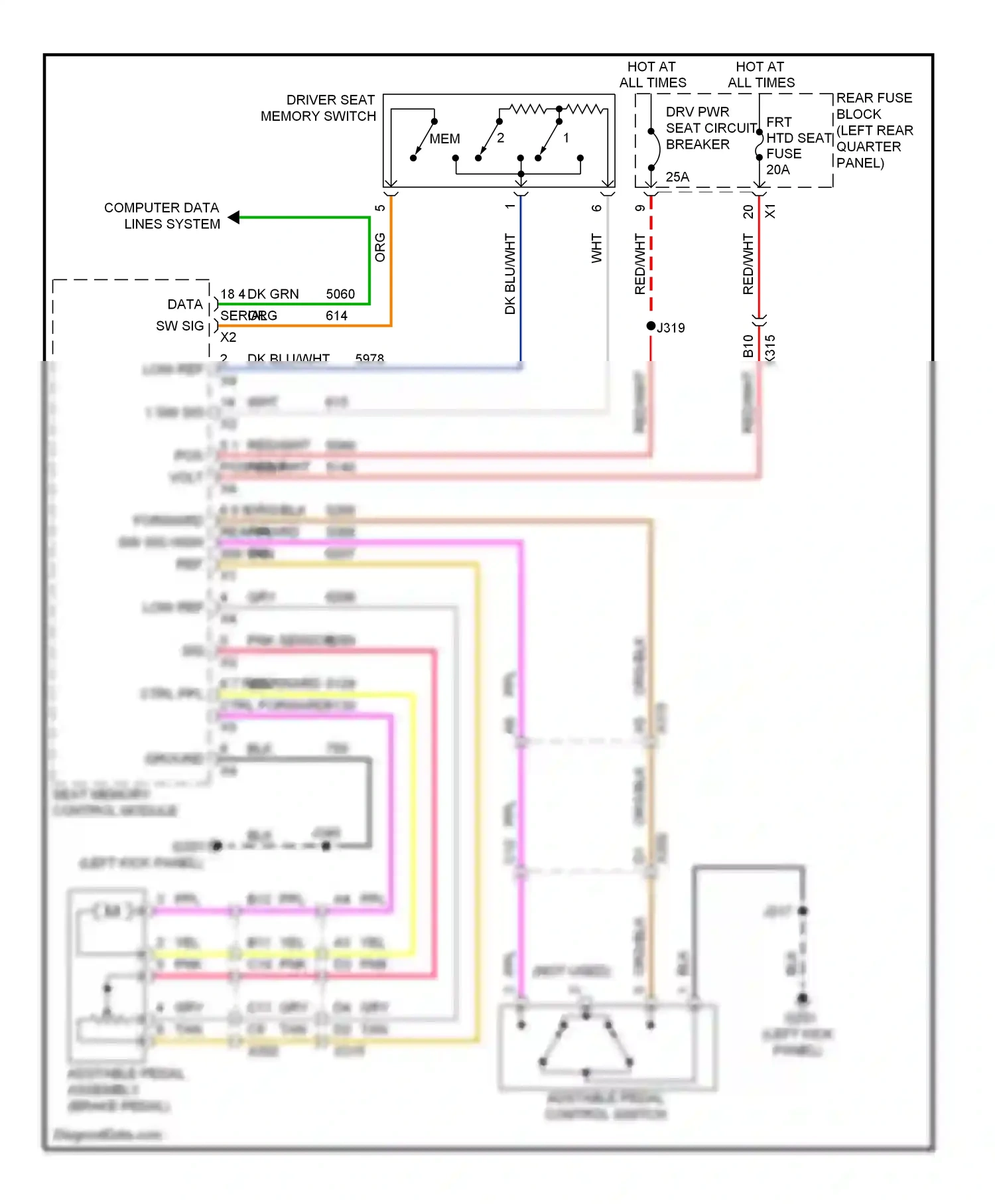 Cadillac SRX II (2009-2012) (left kick panel) wiring diagram  (21 of 48)