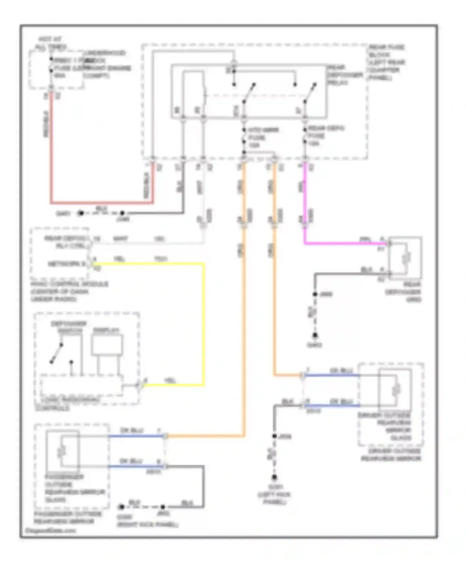 Wiring diagram passenger outside rearview mirror glass for Cadillac SRX II (2009-2012) (1 of 1)