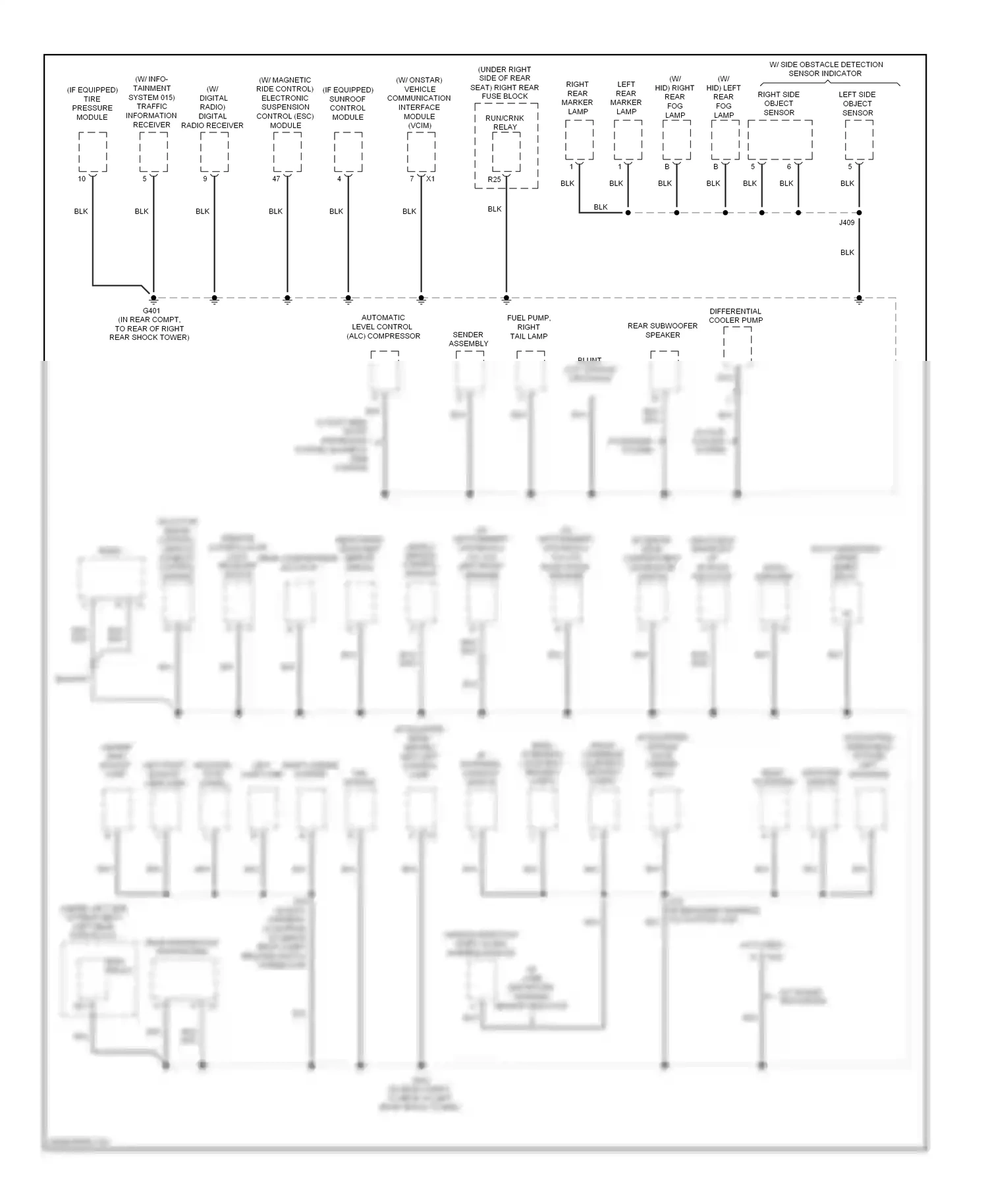 Cadillac STS I facelift (2007-2011) right side object sensor wiring diagram  (1 of 1)