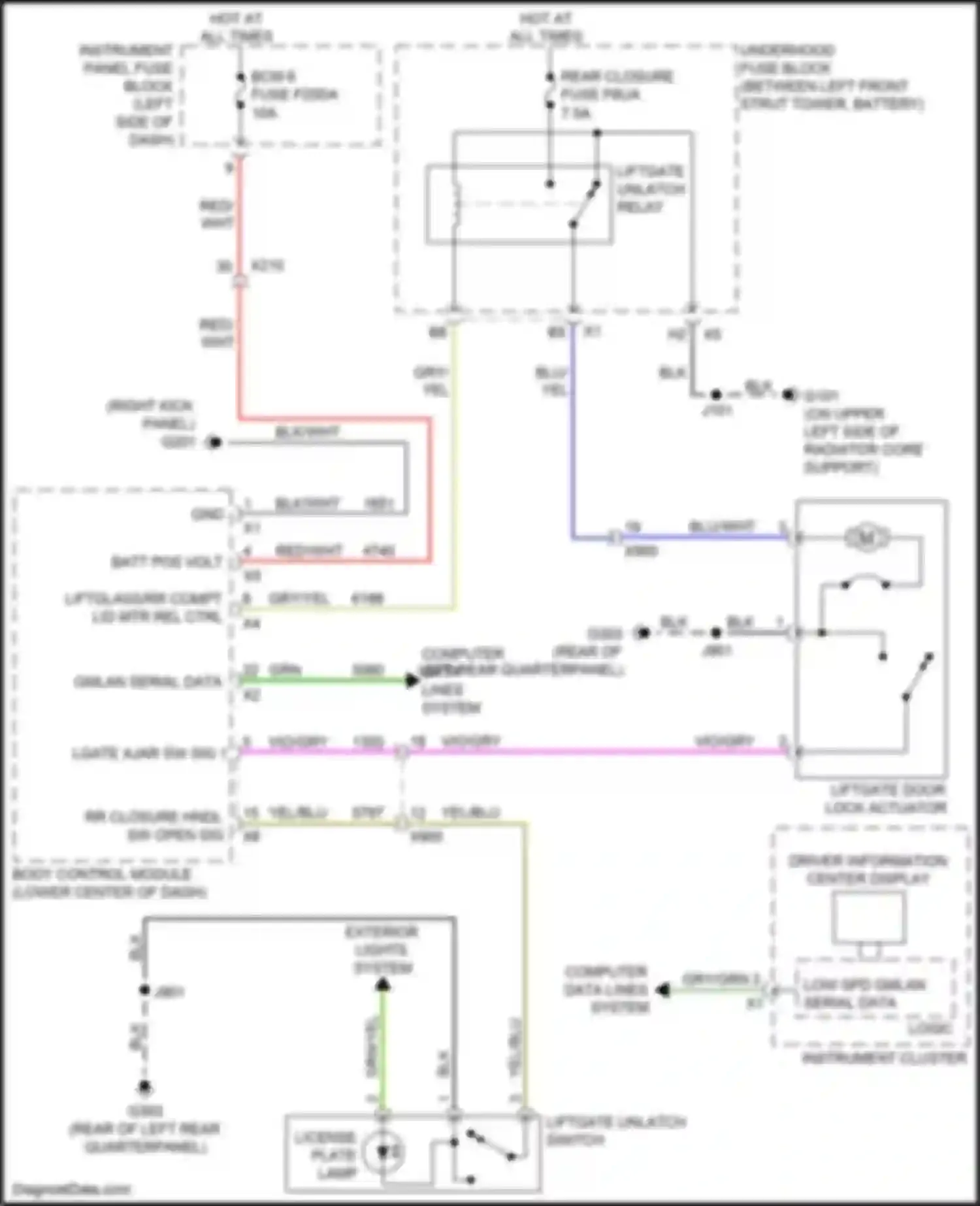 Wiring diagram liftgate unlatch switch for Cadillac XT4 I (2018-2023) (4 of 5)