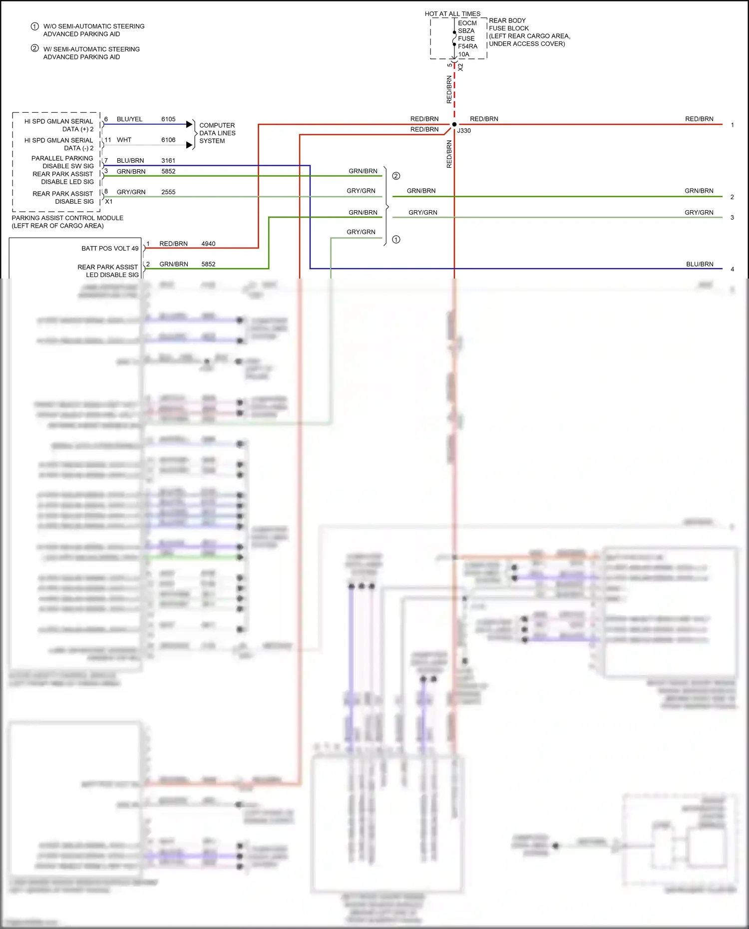 Cadillac XT6 I (2019-2024) left front short range radar sensor module wiring diagram  (1 of 2)