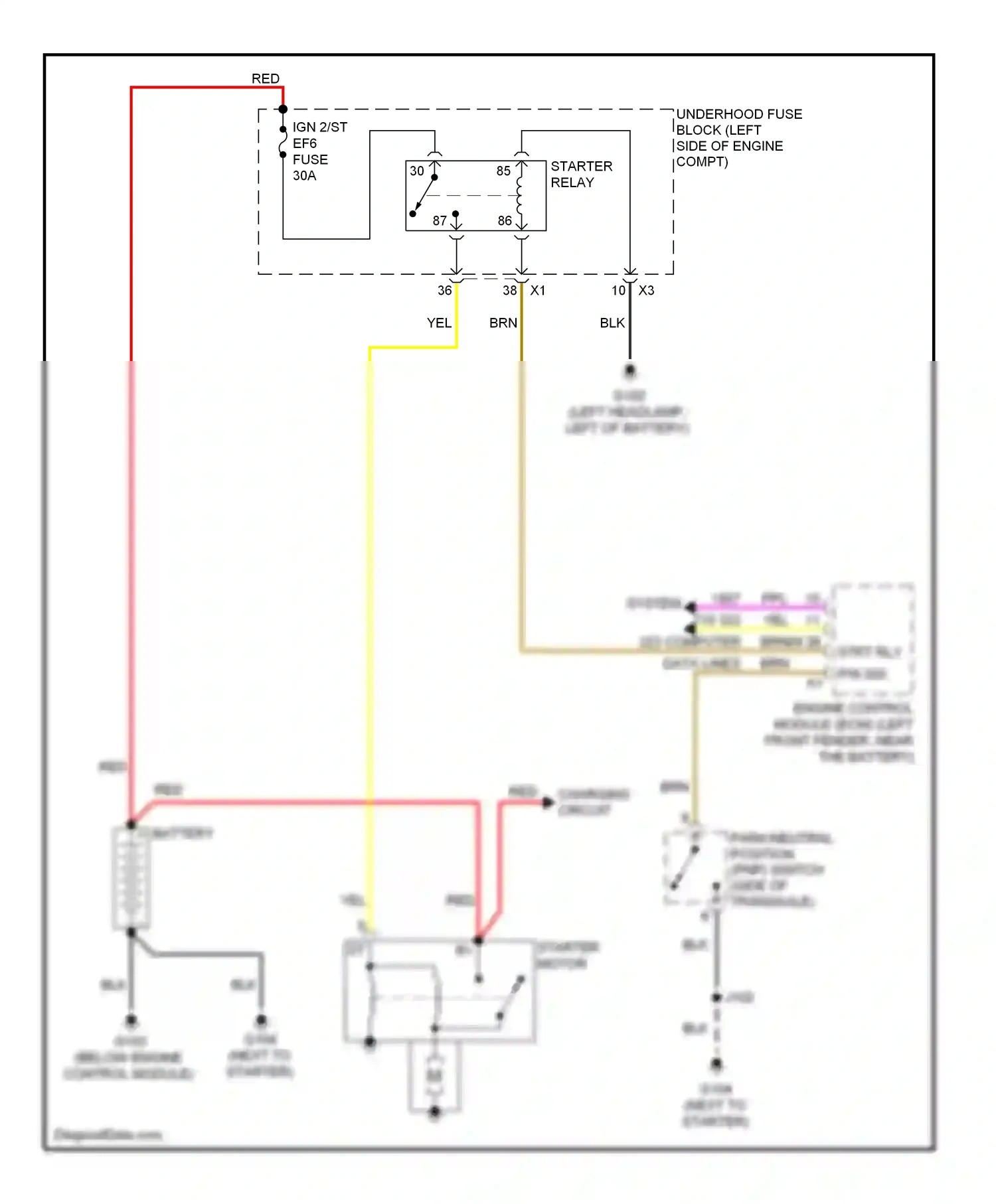 Wiring diagram starter b+ motor for Chevrolet Aveo I facelift (2006-2012) (1 of 1)