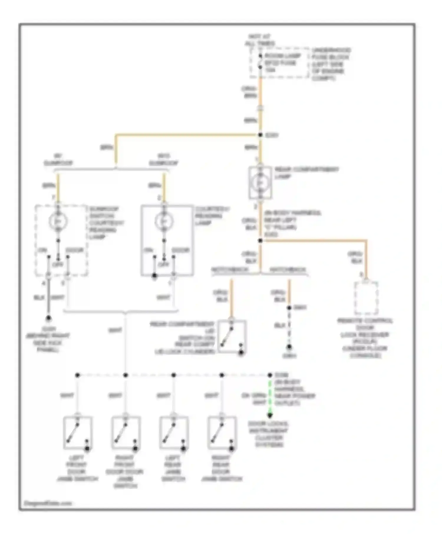 Wiring diagram courtesy/ reading lamp for Chevrolet Aveo I (2003-2008) (1 of 2)