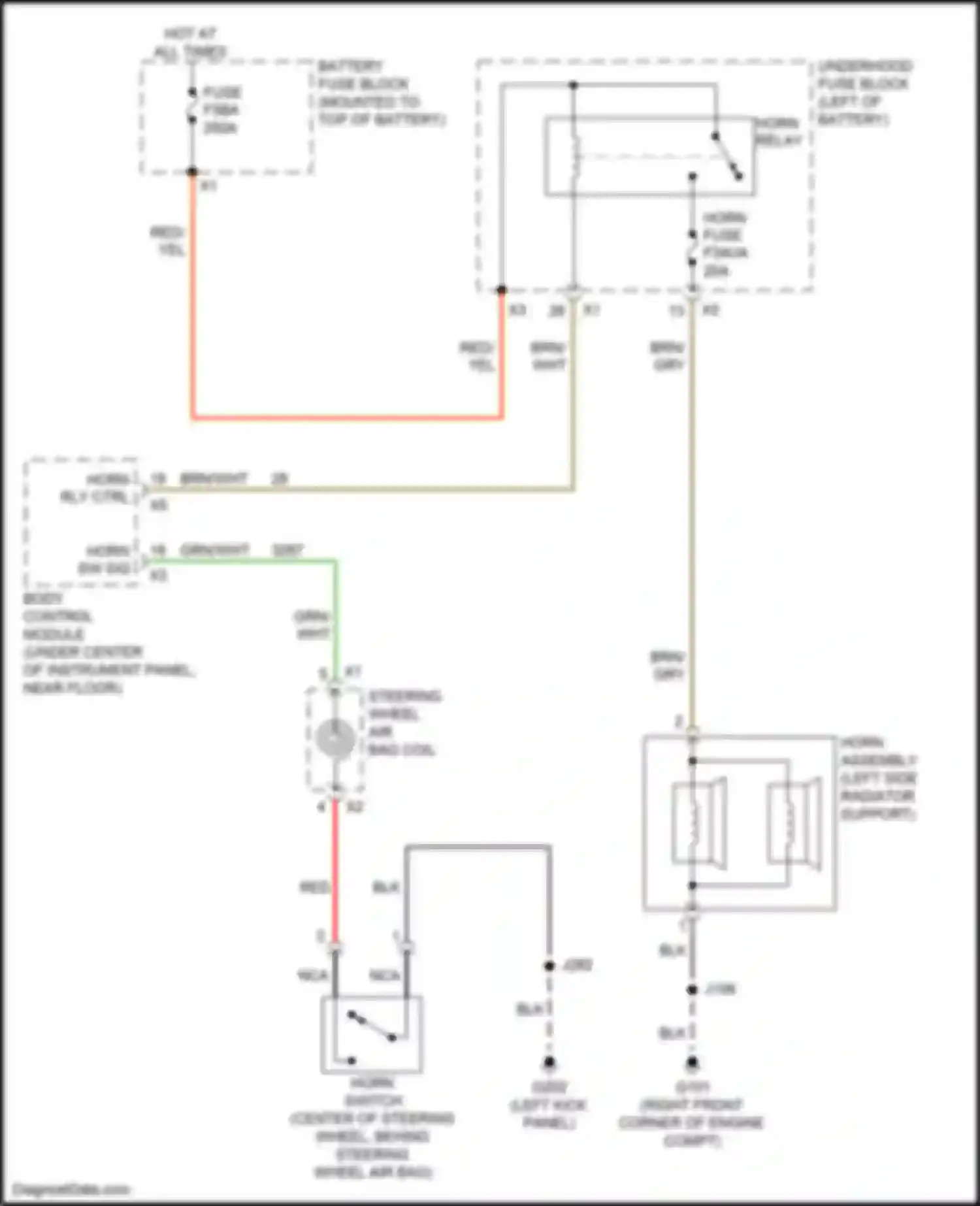 Wiring diagram horn relay for Chevrolet Blazer III (2018-2023) (1 of 2)