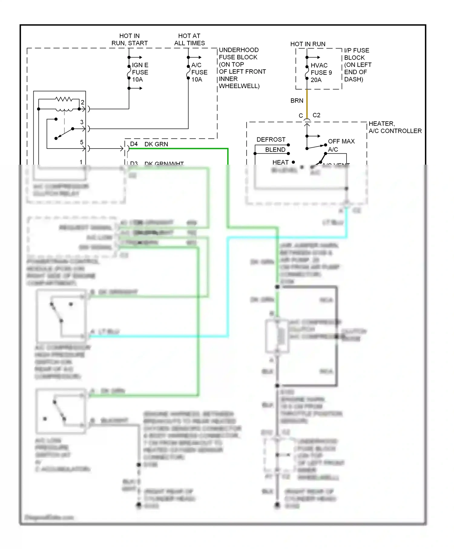 Chevrolet Blazer S15 facelift (1998-2005) heater, a/c controller wiring diagram  (1 of 2)