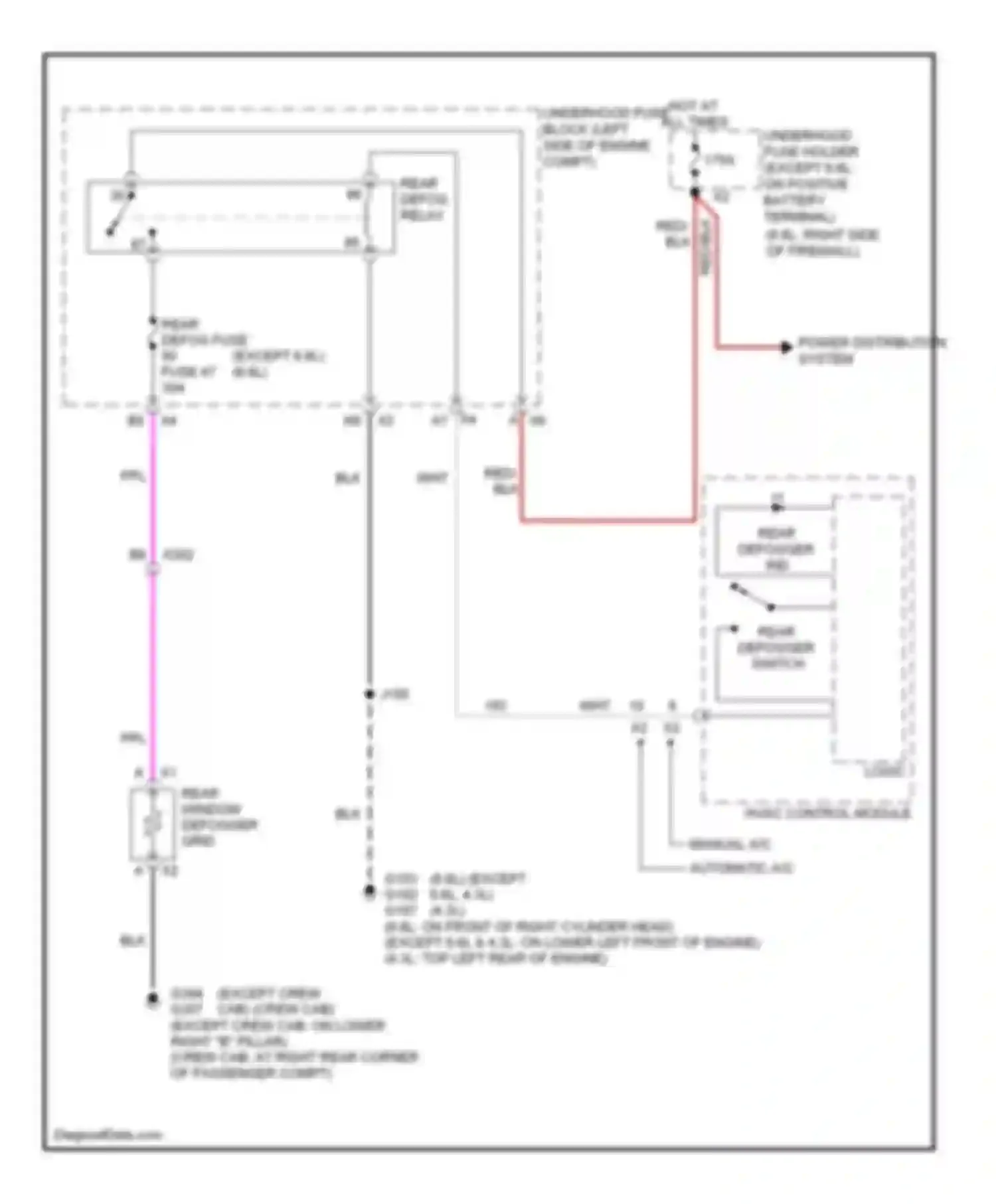 Wiring diagram rear window defogger grid for Chevrolet Cab & Chassis Silverado 3500 HD  (2008-2011) (2 of 2)