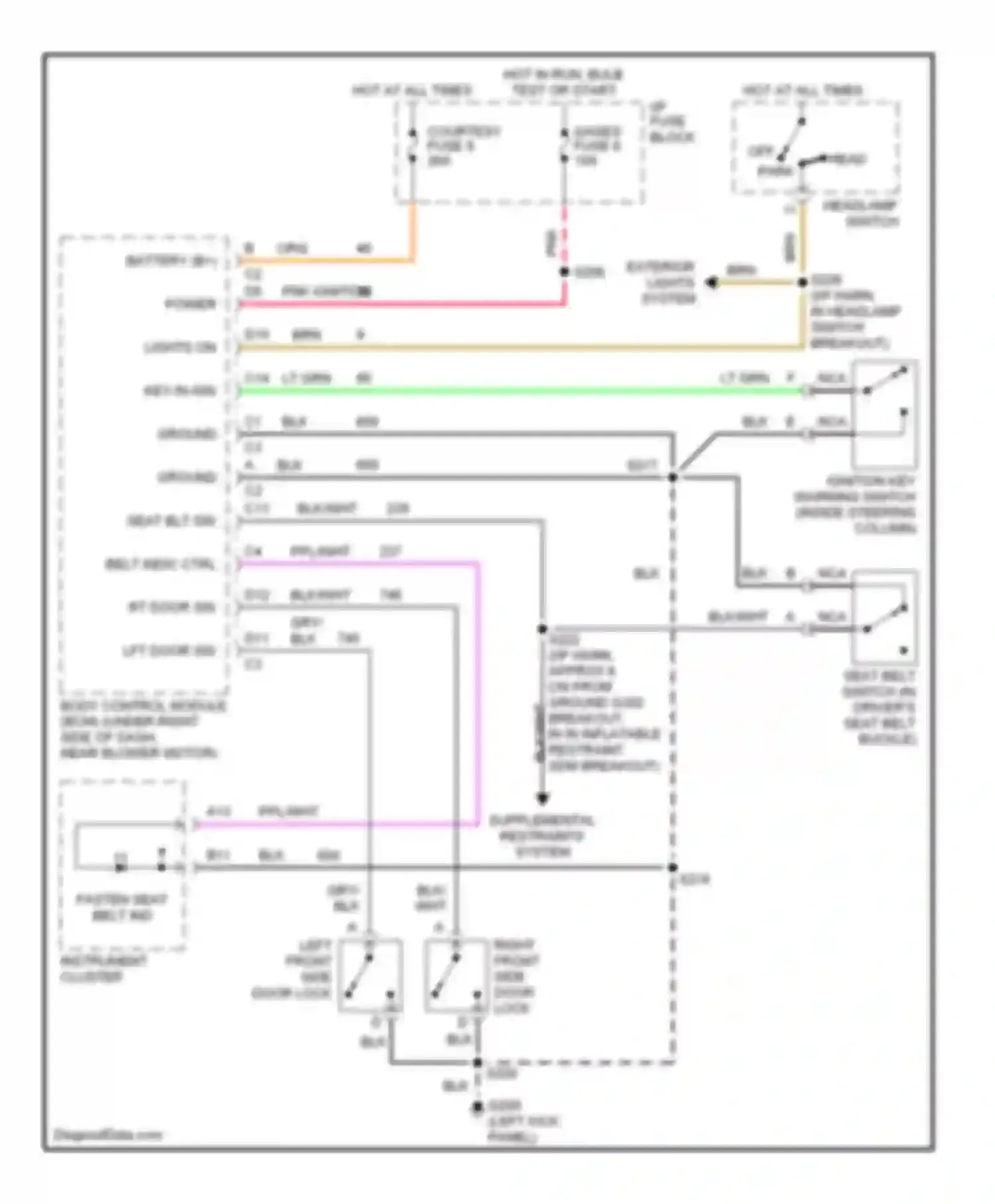 Wiring diagram left front side door lock for Chevrolet Camaro IV facelift (1998-2002) (3 of 3)