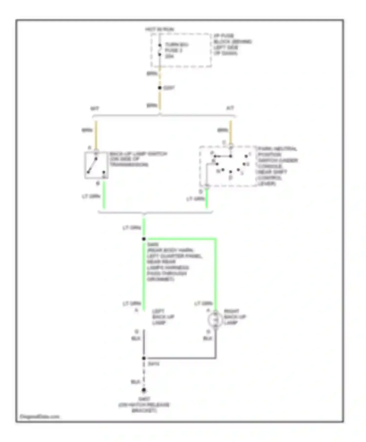 Wiring diagram right back-up lamp for Chevrolet Camaro IV facelift (1998-2002) (1 of 2)