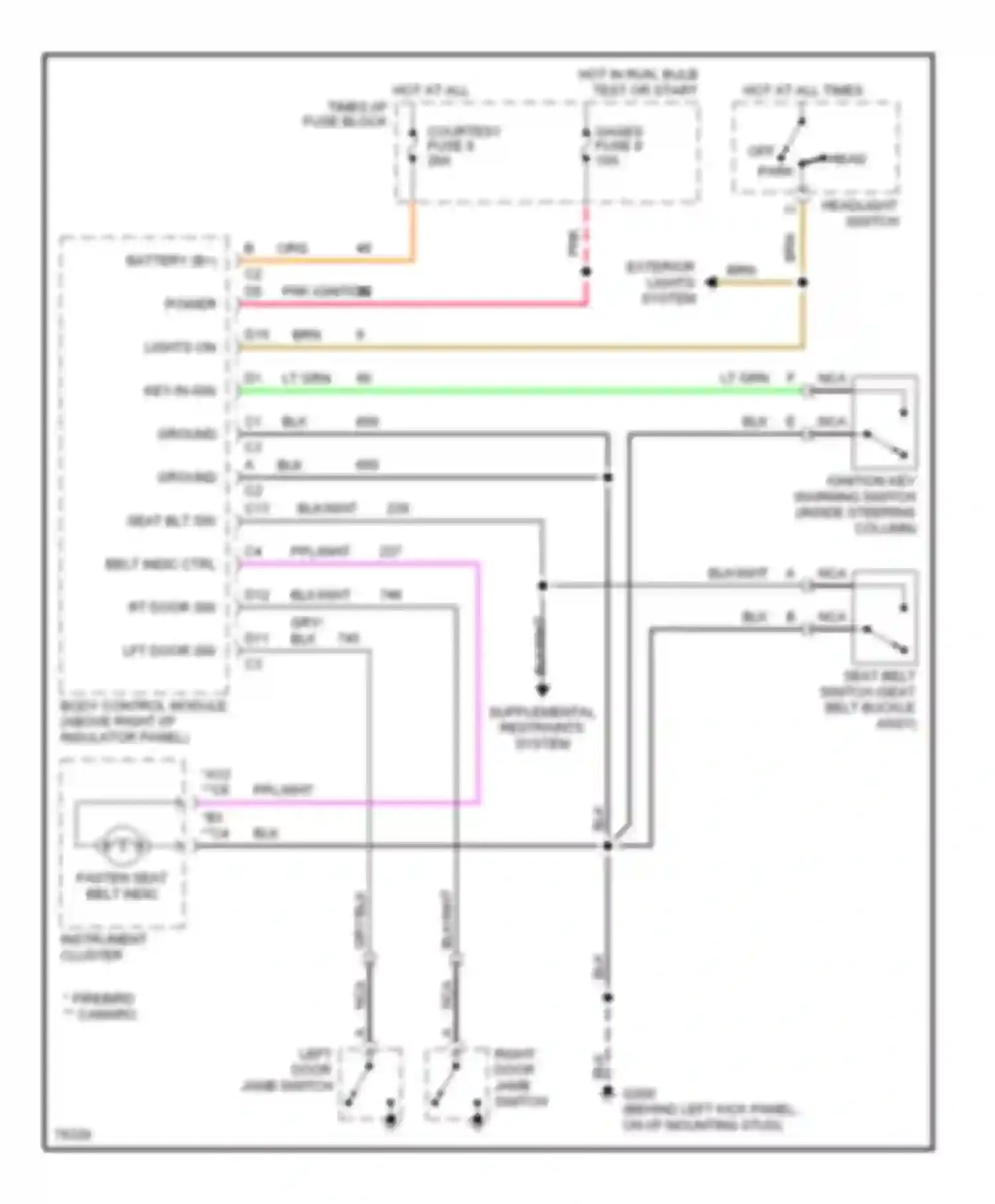Wiring diagram belt indic ctrl for Chevrolet Camaro IV (1992-1998) (1 of 1)