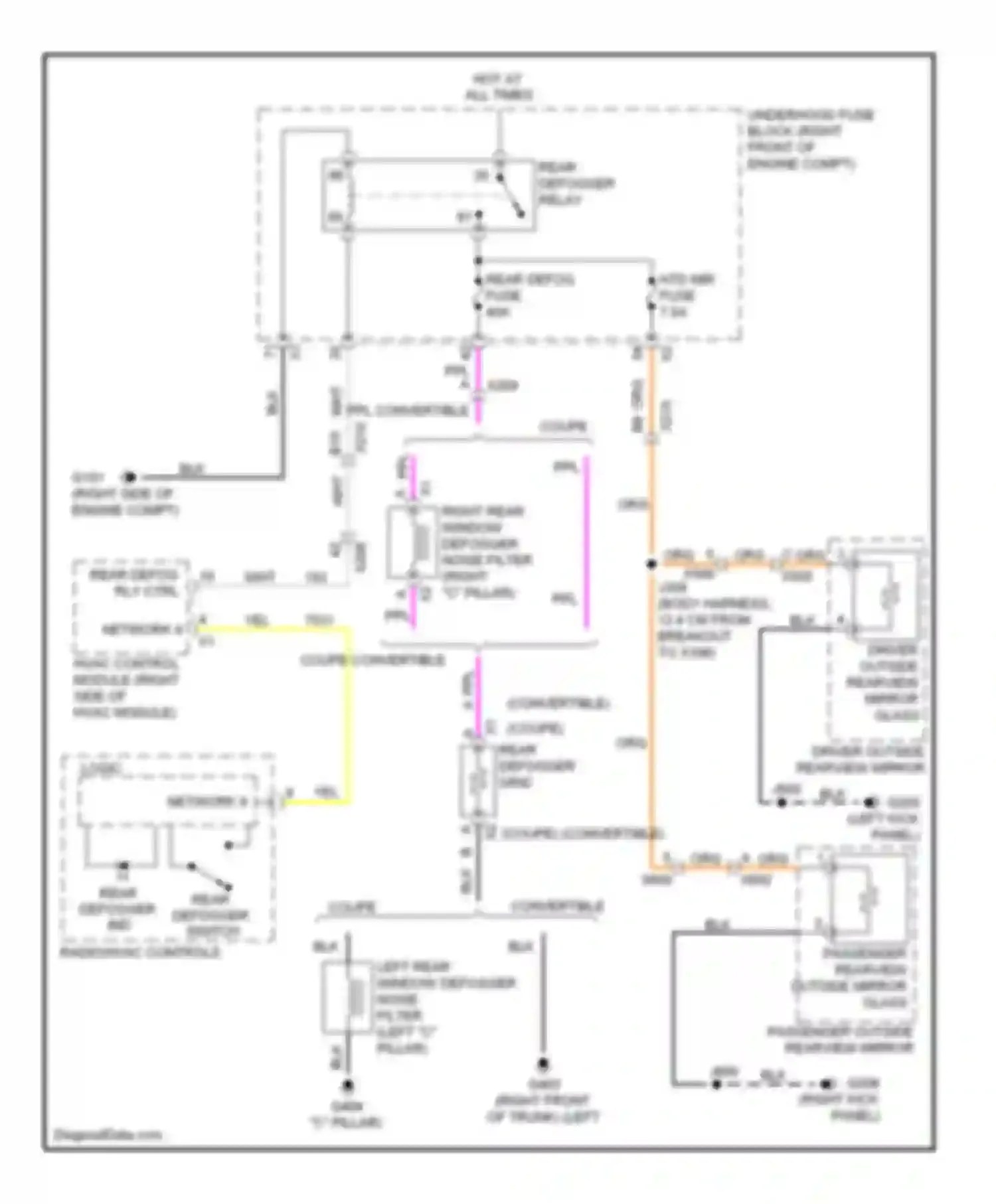Wiring diagram rear defogger relay for Chevrolet Camaro V (2009-2013) (1 of 2)