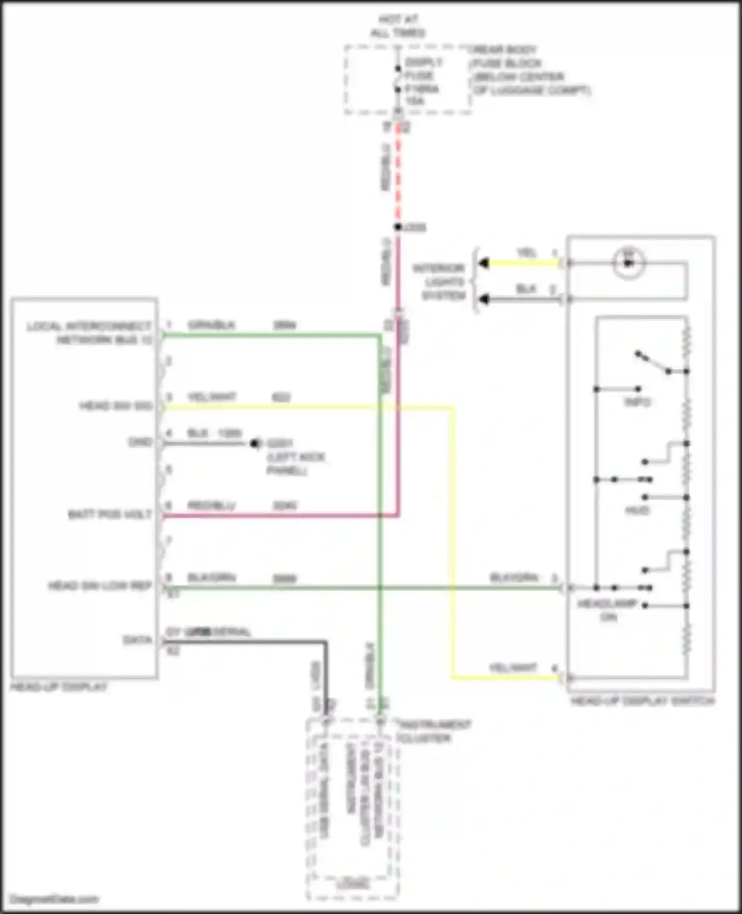 Wiring diagram head-up display for Chevrolet Camaro VI facelift (2018-2024) (2 of 3)