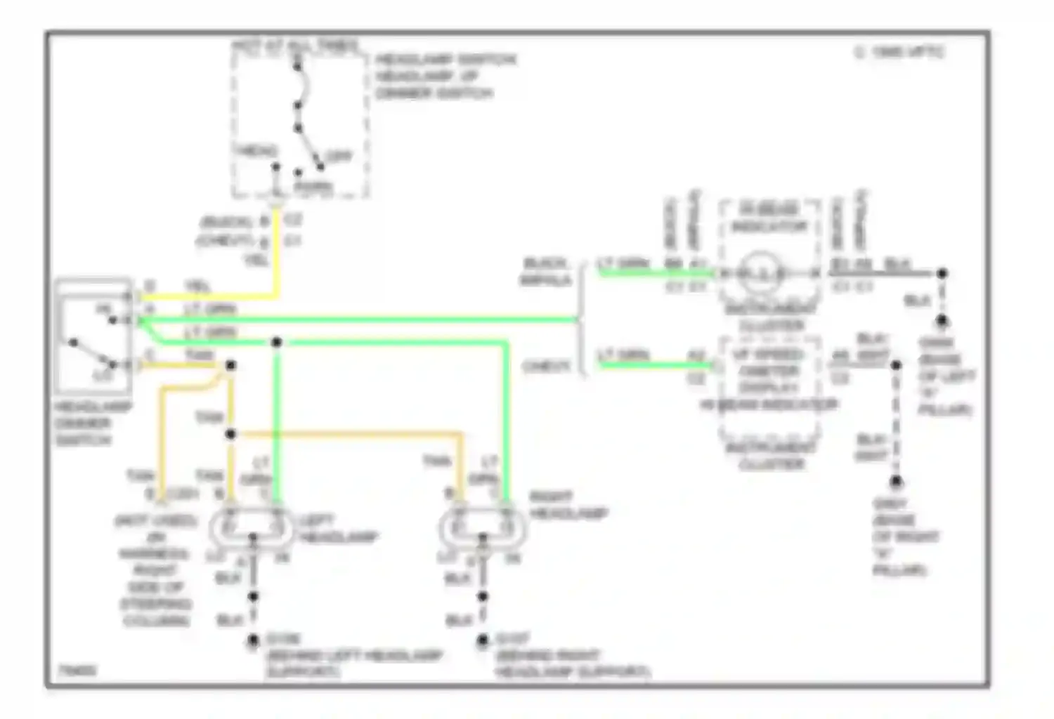Caprice Impala SS Chevrolet  (1995-1996): Headlight circuit, without drl, without twilight sentinel