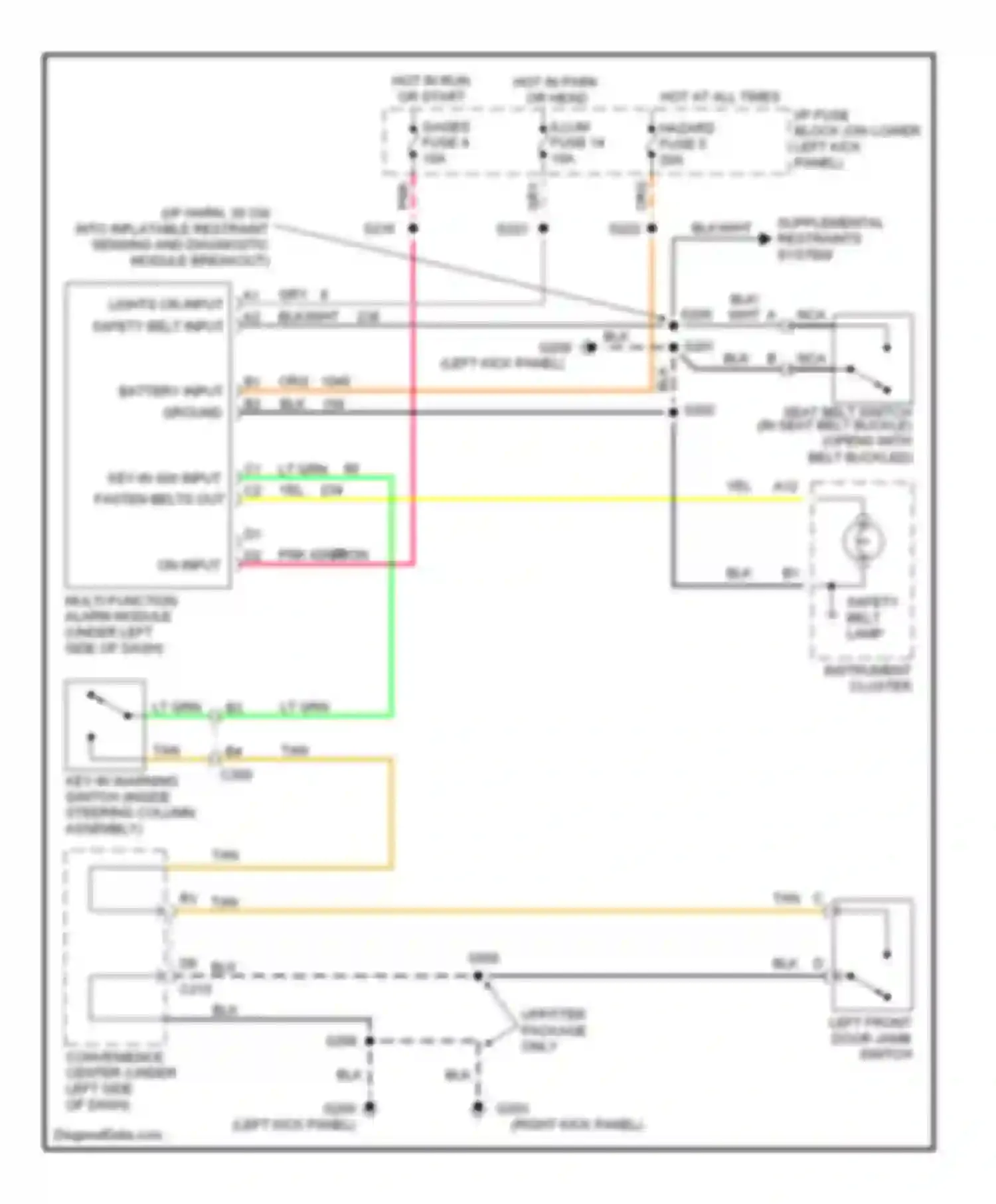 Wiring diagram lights on input safety belt input for Chevrolet Chevy Van G1500  (1996-1998) (1 of 1)