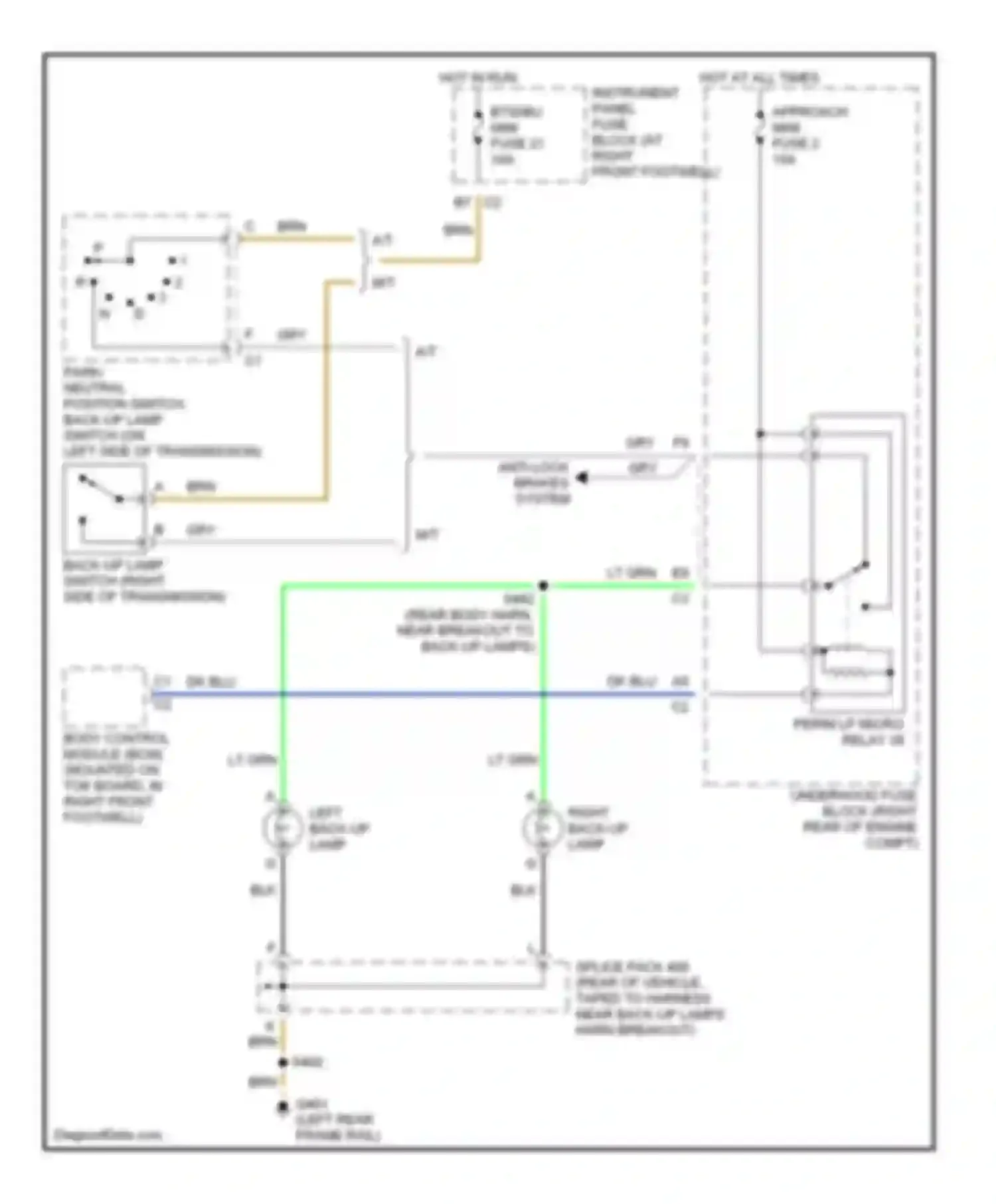 Wiring diagram right back-up lamp for Chevrolet Corvette C5 (1997-2004) (1 of 1)