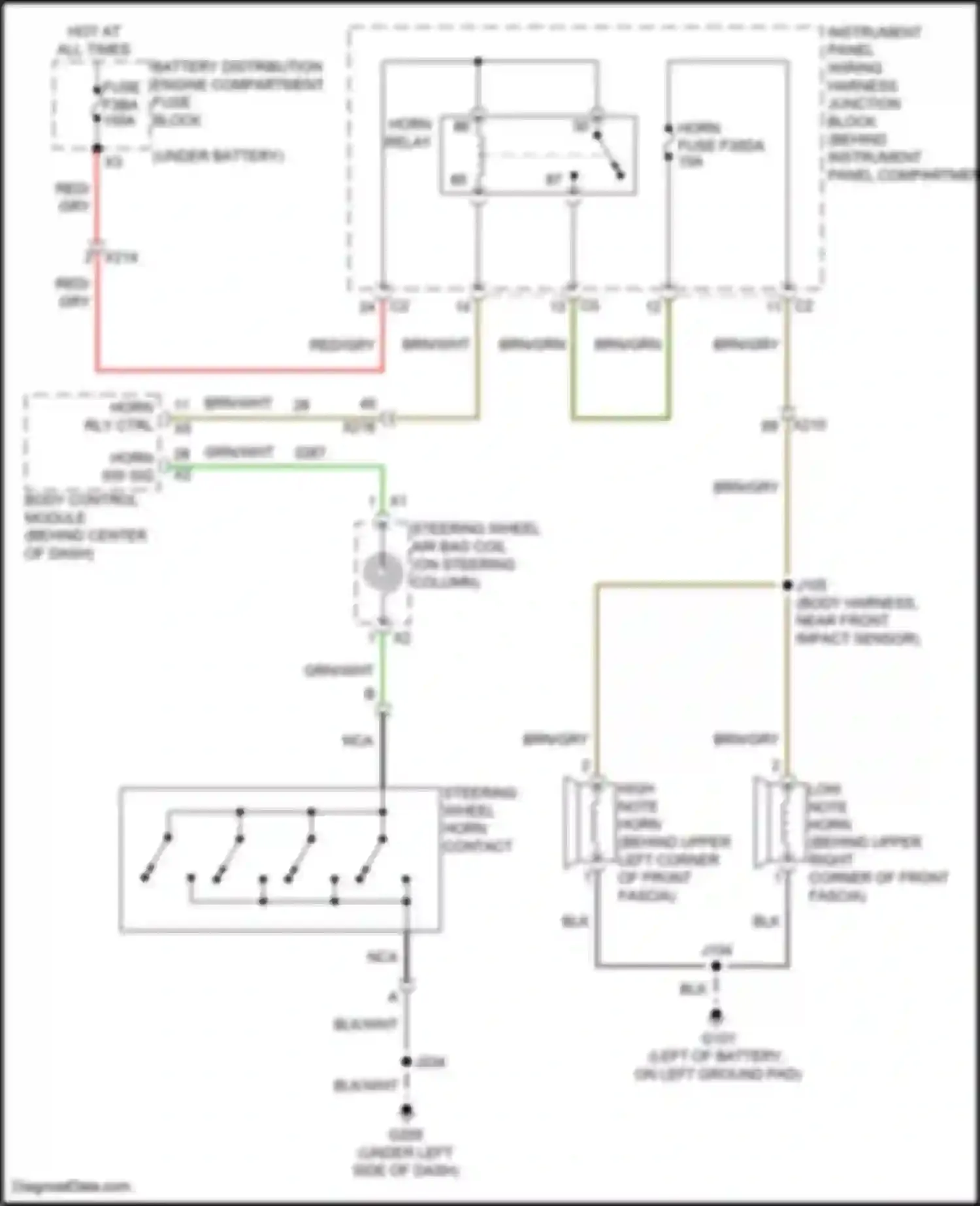 Wiring diagram horn relay for Chevrolet Corvette C8 (2020-2024) (1 of 2)