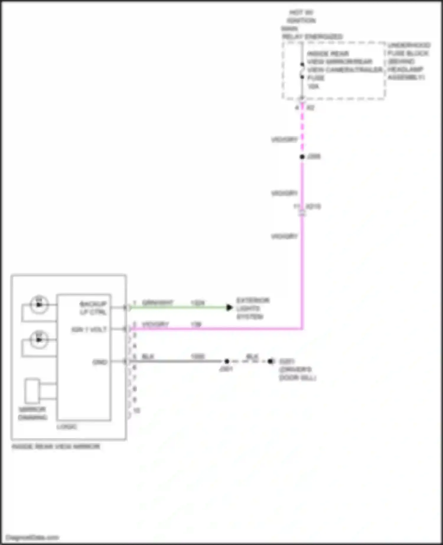 Wiring diagram inside rear view mirror/rear view camera/trailer fuse for Chevrolet Cruze II (2015-2024) (1 of 3)
