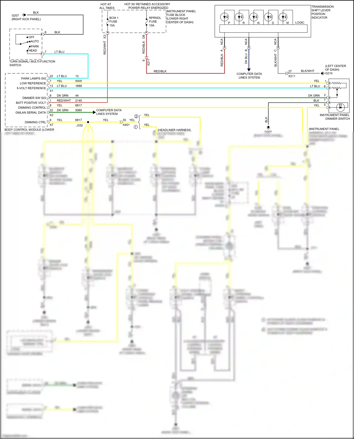 Wiring diagram instrument panel dimmer switch for Chevrolet Equinox II facelift (2015-2017) (2 of 2)