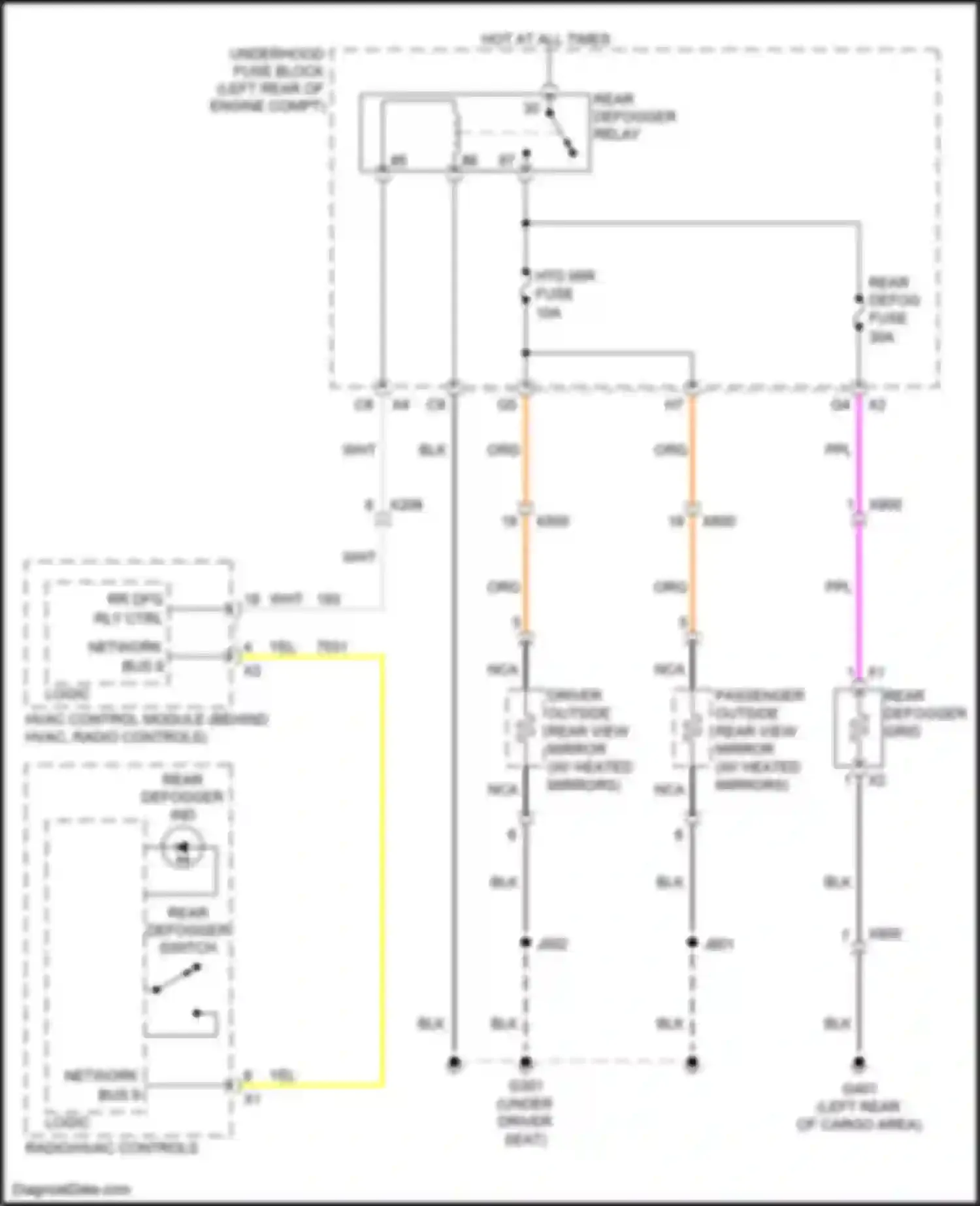 Wiring diagram rear defogger relay for Chevrolet Equinox II facelift (2015-2017) (1 of 3)