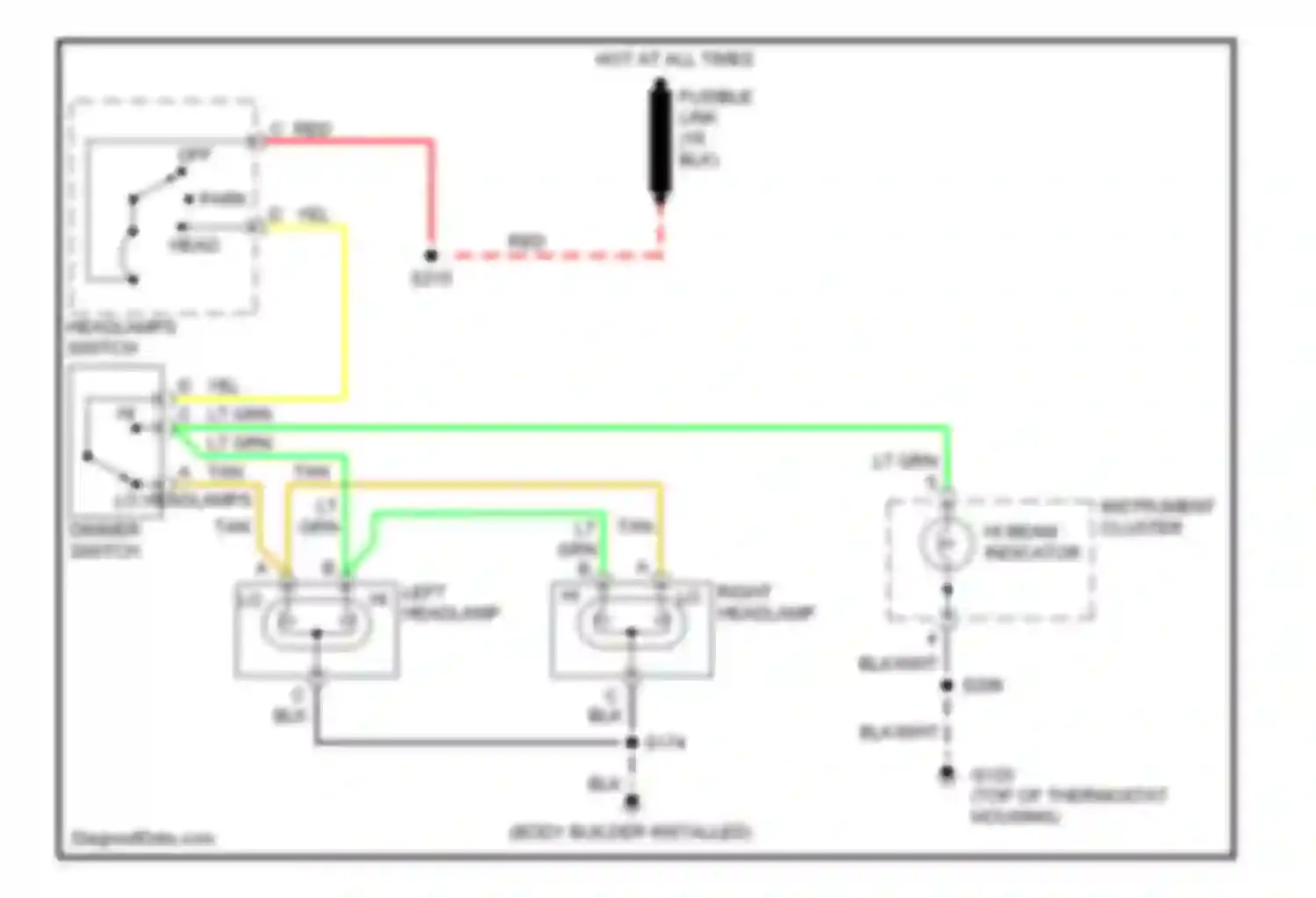 Forward Control P30 Chevrolet  (1985-1999): Headlight circuit, motor home chassis with single headlamps without
drl