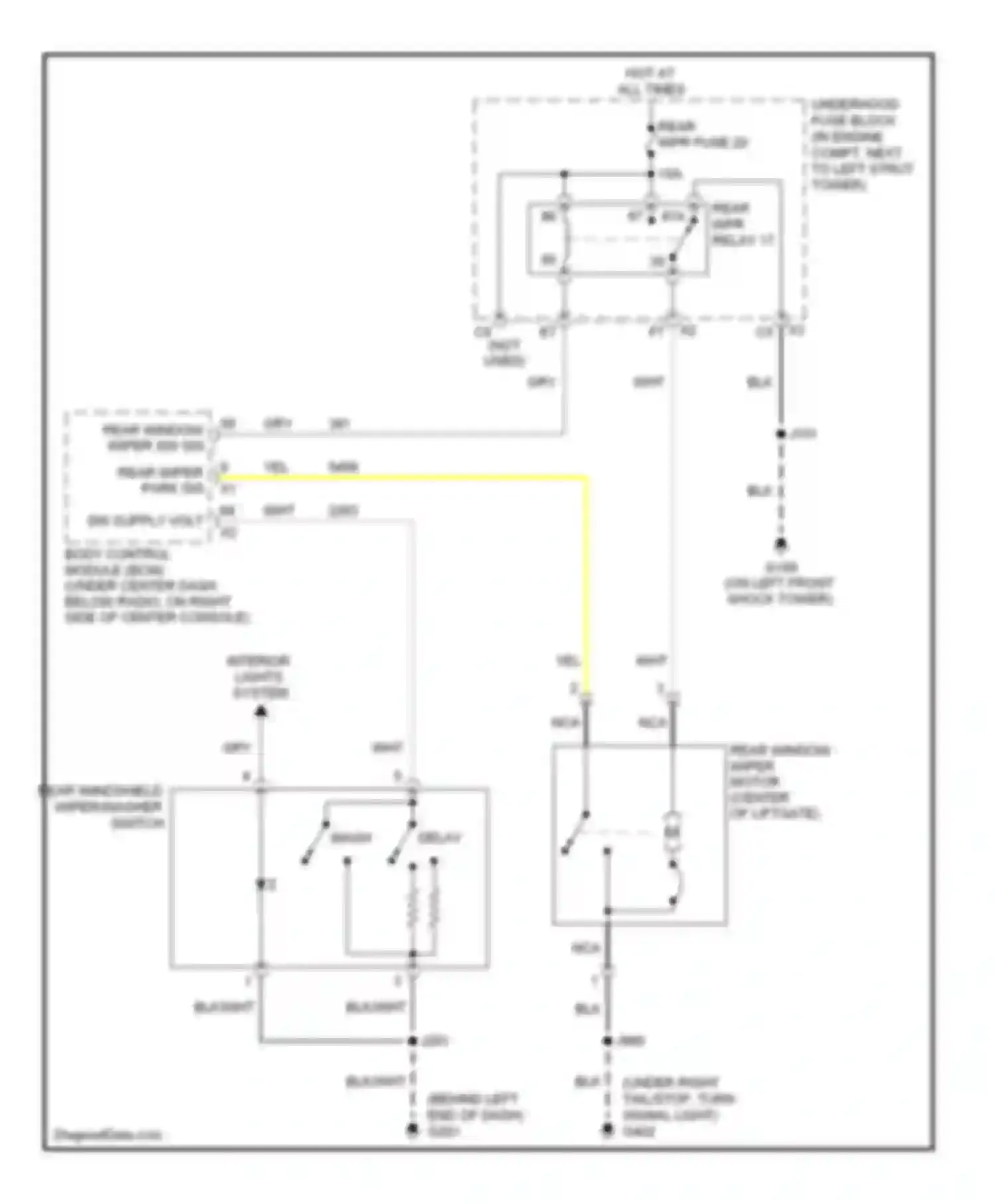 Wiring diagram rear window wiper sw sig for Chevrolet HHR I (2005-2011) (1 of 1)