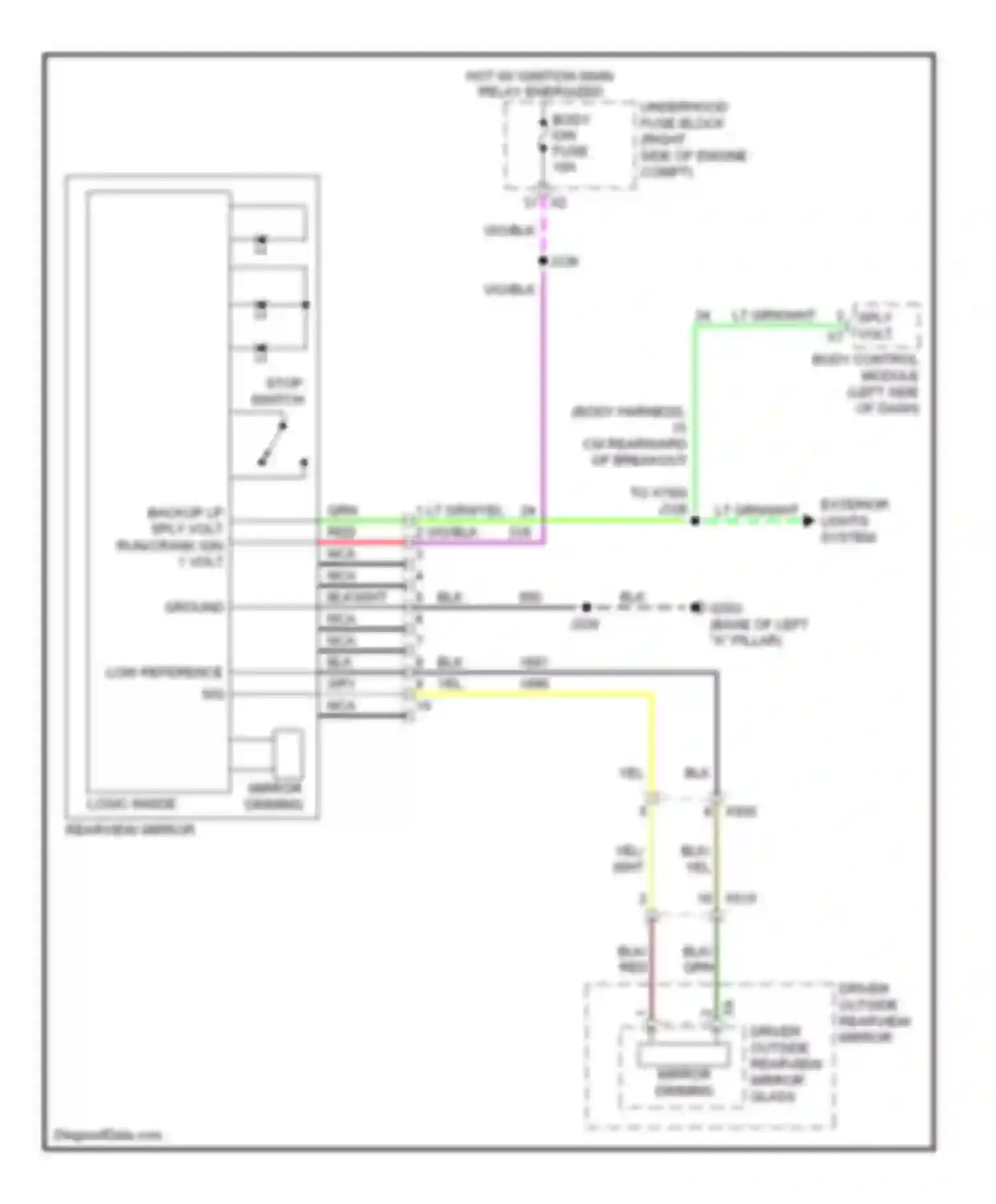 Wiring diagram driver outside rearview mirror mirror dimming glass for Chevrolet Impala IX (2006-2016) (1 of 1)