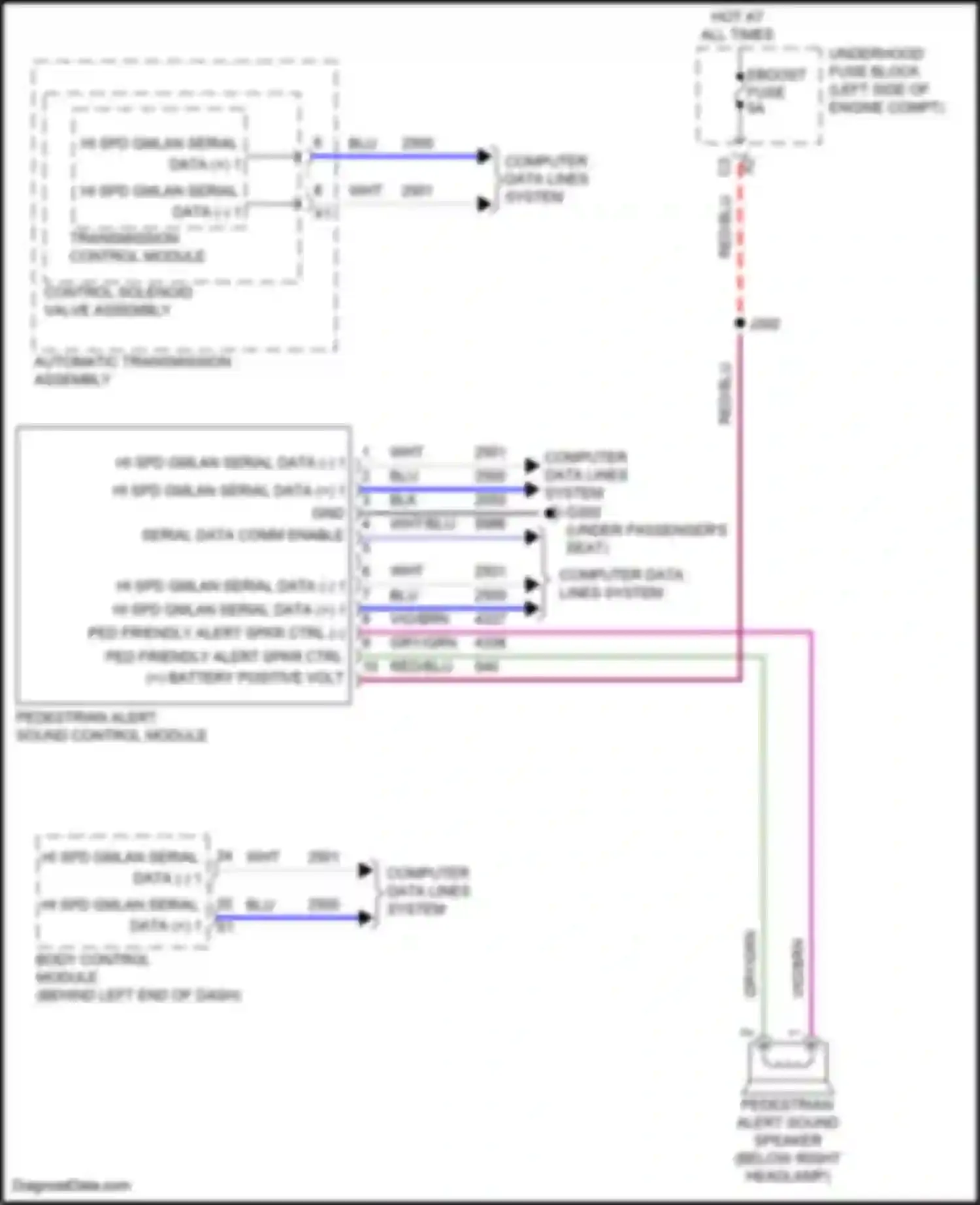 Wiring diagram pedestrian alert sound control module for Chevrolet Malibu IX (2015-2018) (1 of 4)