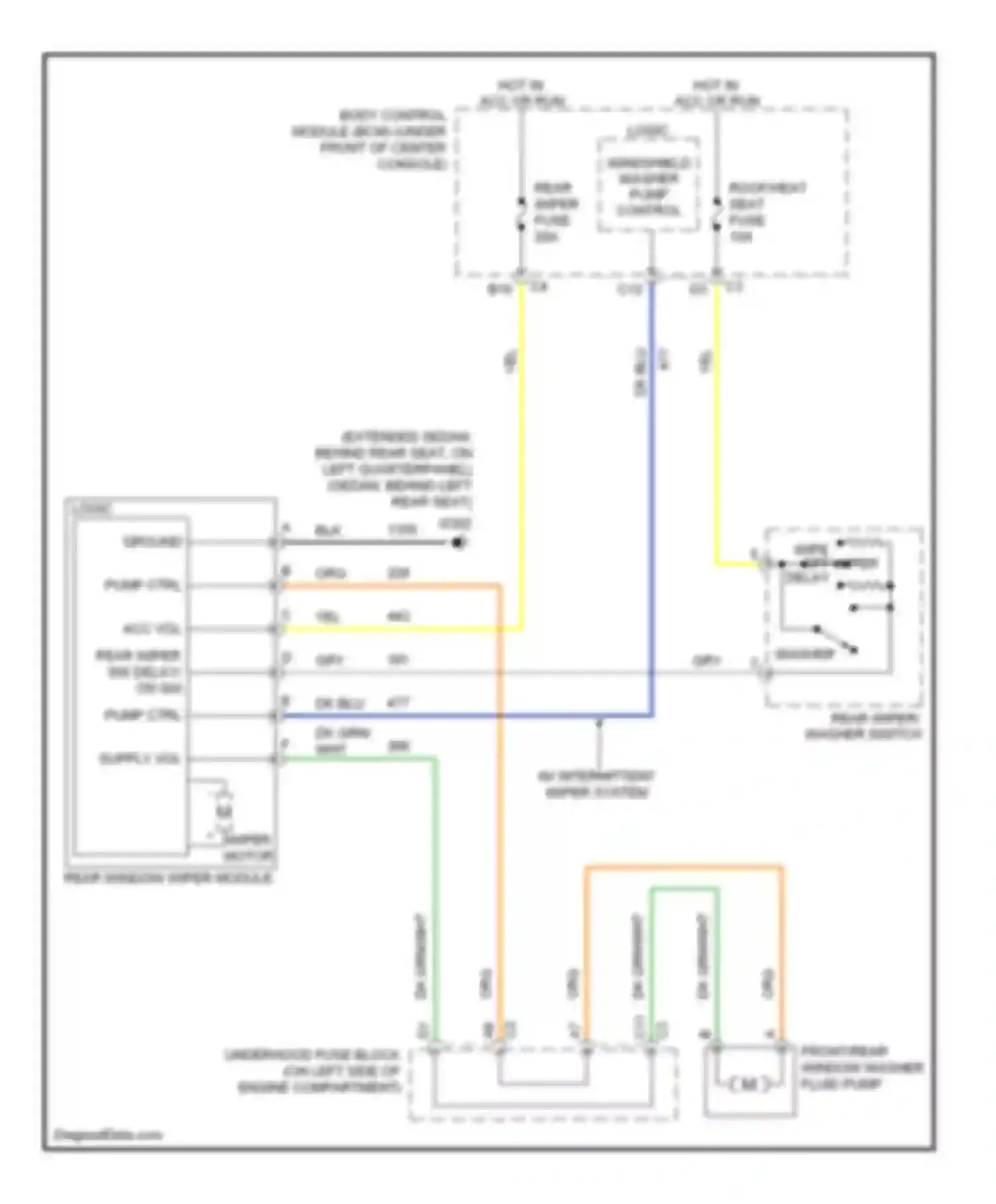 Malibu Chevrolet VI facelift (2006-2008): Rear wiper/washer circuit