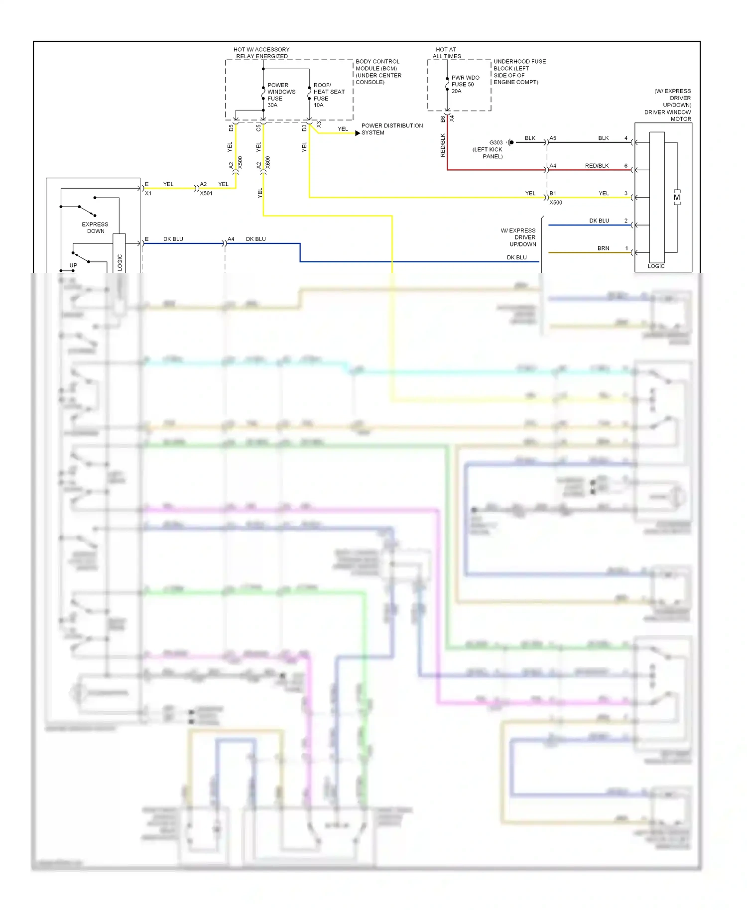Chevrolet Malibu VIII (2011-2014) driver window switch wiring diagram  (2 of 2)