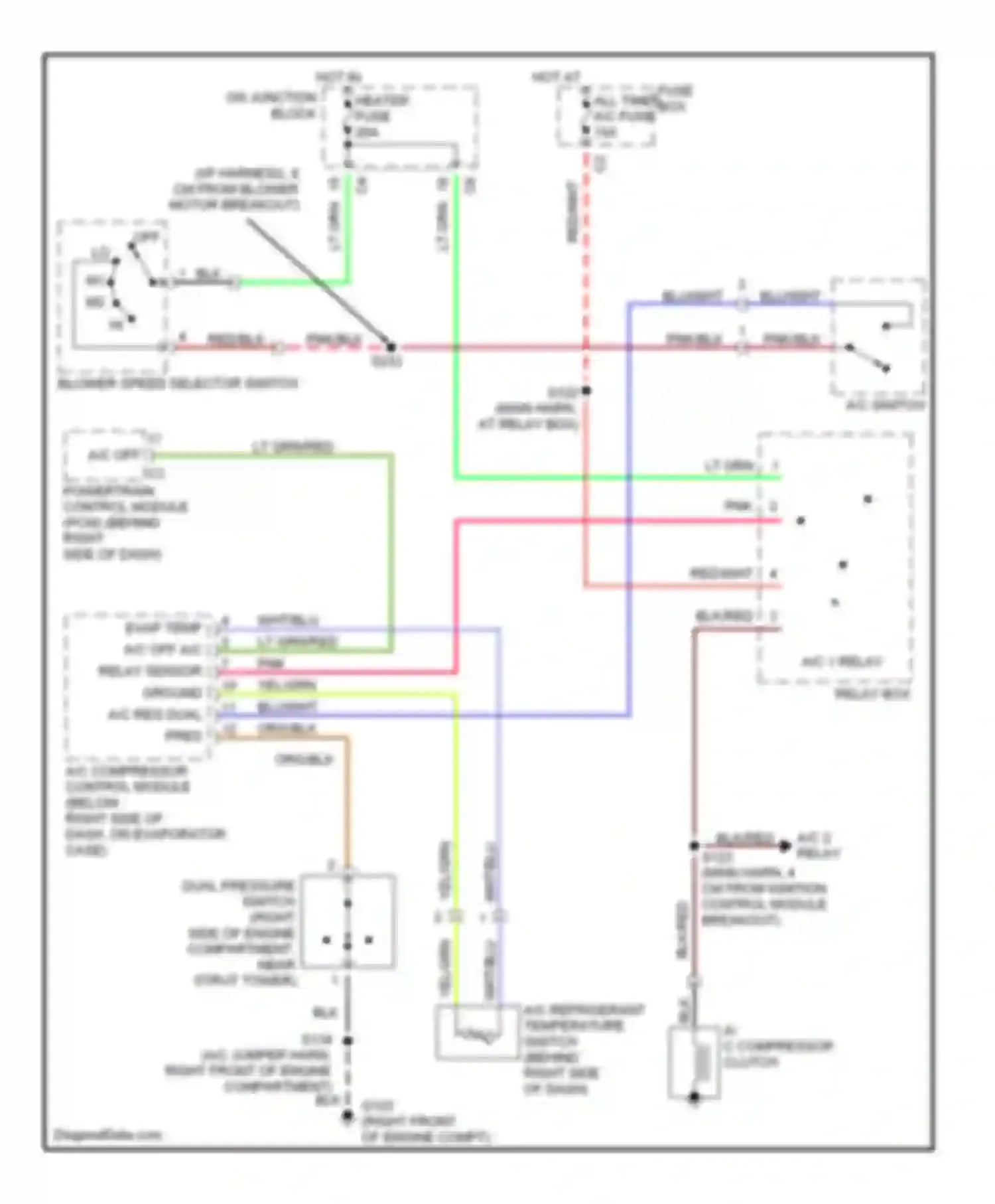 Wiring diagram evap temp a/c off a/c relay sensor ground a/c req dual pres sw for Chevrolet Metro I (1997-2001) (1 of 1)