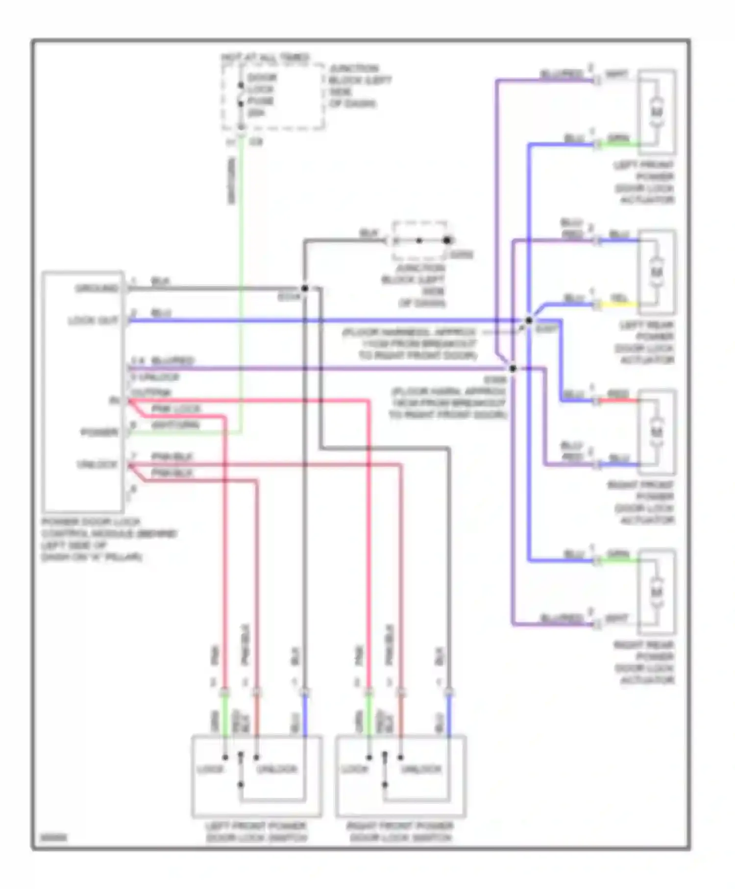 Wiring diagram left front power door lock switch for Chevrolet Metro I (1997-2001) (1 of 1)