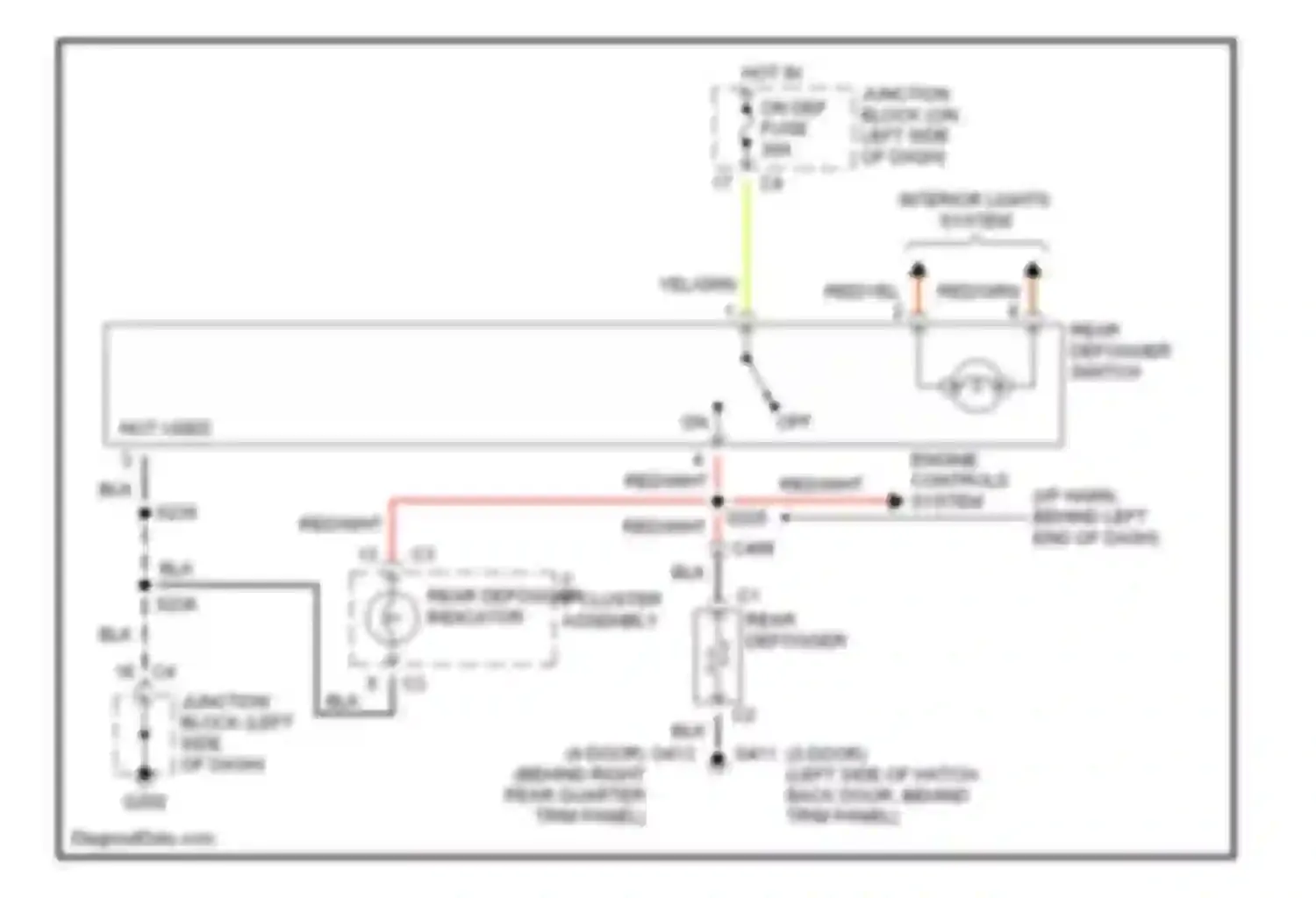 Wiring diagram rear defogger indicator for Chevrolet Metro I (1997-2001) (1 of 1)