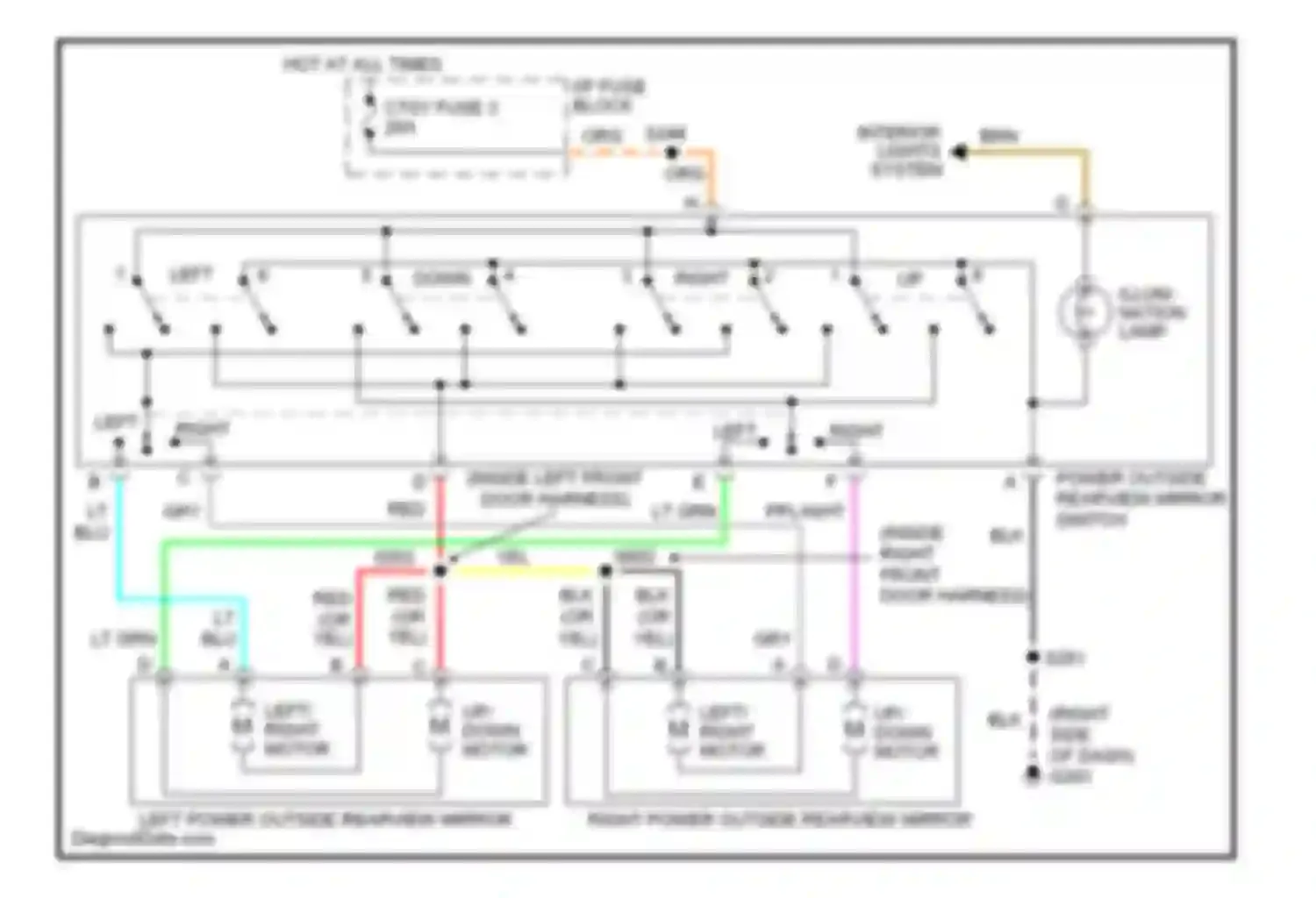 Wiring diagram left power outside rearview mirror for Chevrolet Pickup K2500  (1988-2000) (2 of 2)