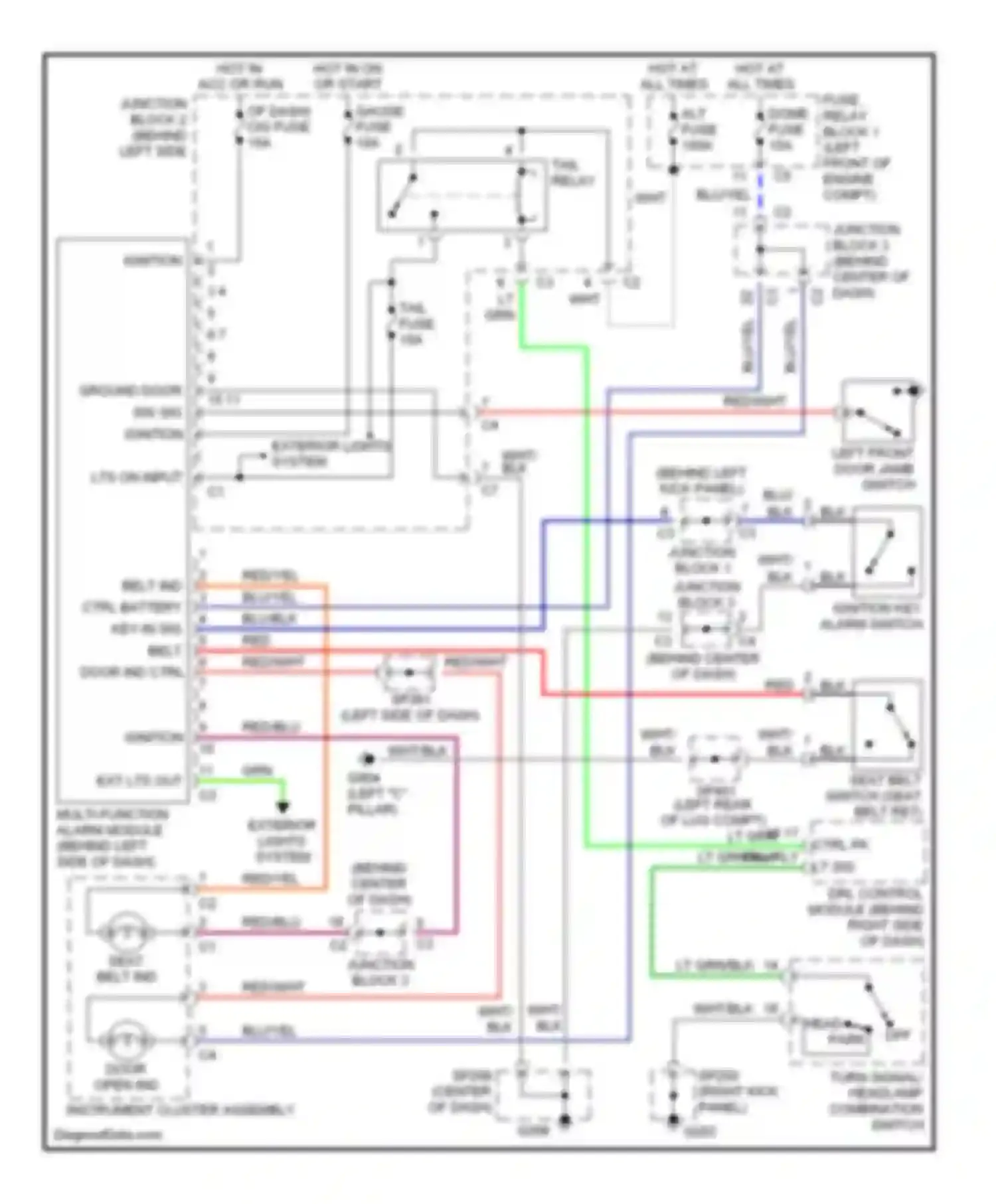 Wiring diagram hot in on or start for Chevrolet Prizm I (1997-2002) (4 of 8)