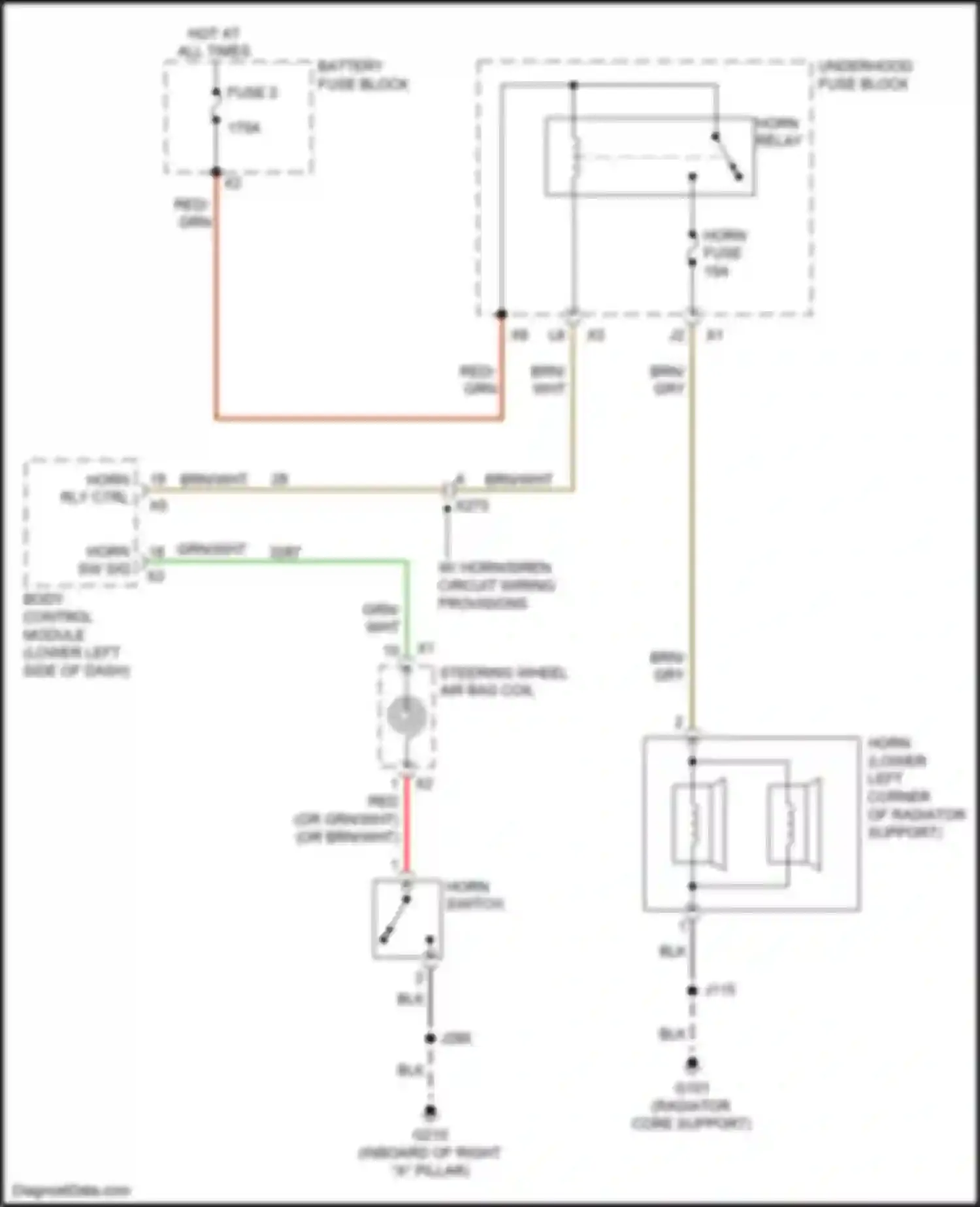Wiring diagram w/ horn/siren circuit wiring provisions for Chevrolet Tahoe IV (2014-2021) (1 of 1)