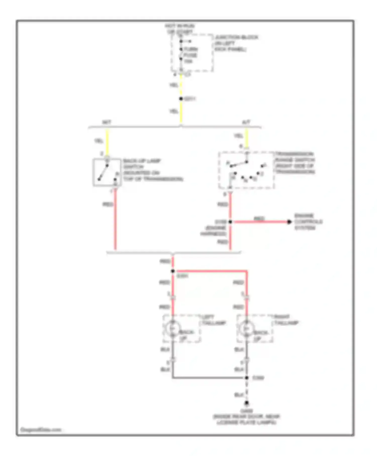 Tracker Chevrolet II (1998-2004): Back-up lamps circuit