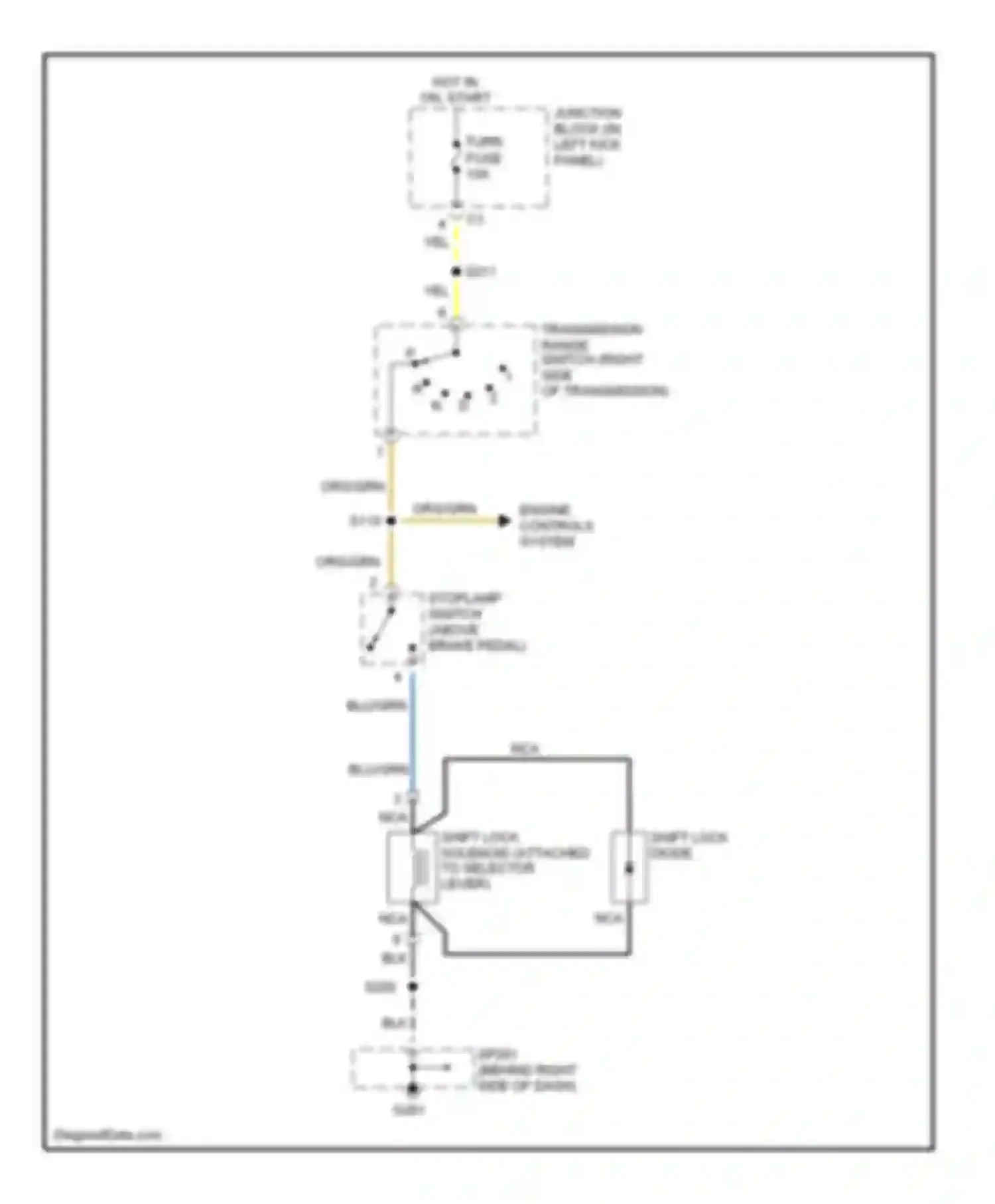 Tracker Chevrolet II (1998-2004): Shift interlock circuit, without cruise control
