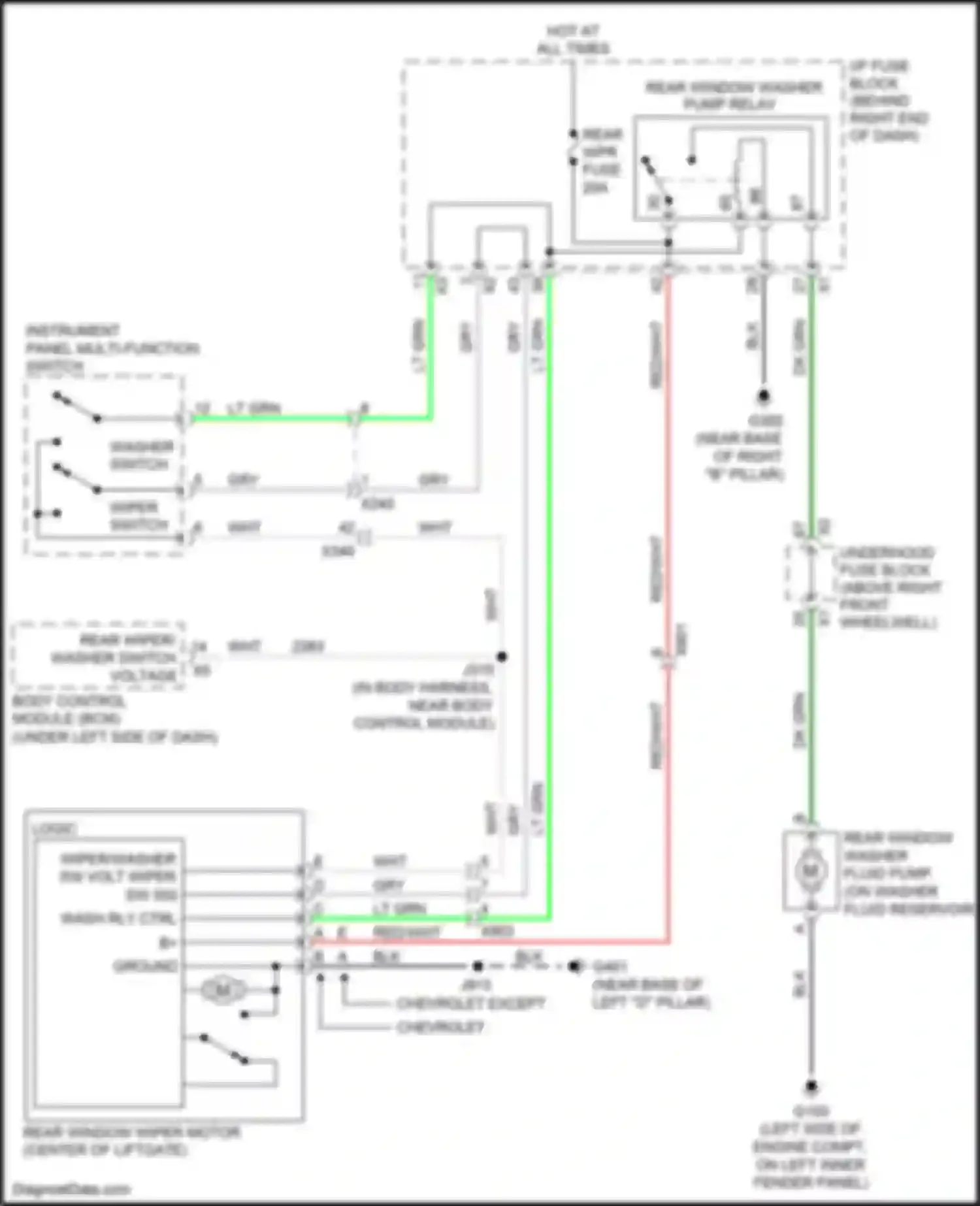 Wiring diagram instrument panel multi- function switch for Chevrolet Traverse I facelift (2012-2017) (3 of 3)