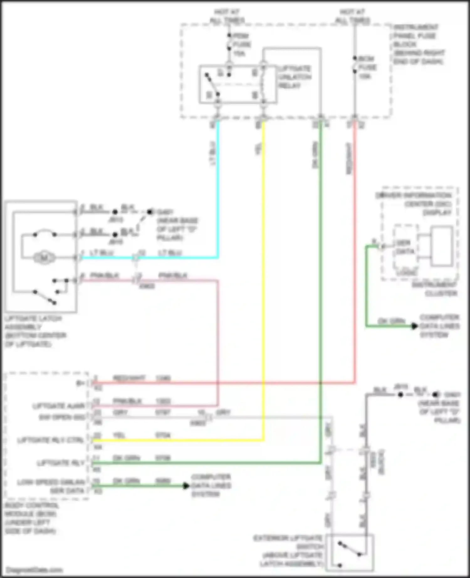 Wiring diagram liftgate unlatch relay for Chevrolet Traverse I facelift (2012-2017) (1 of 2)